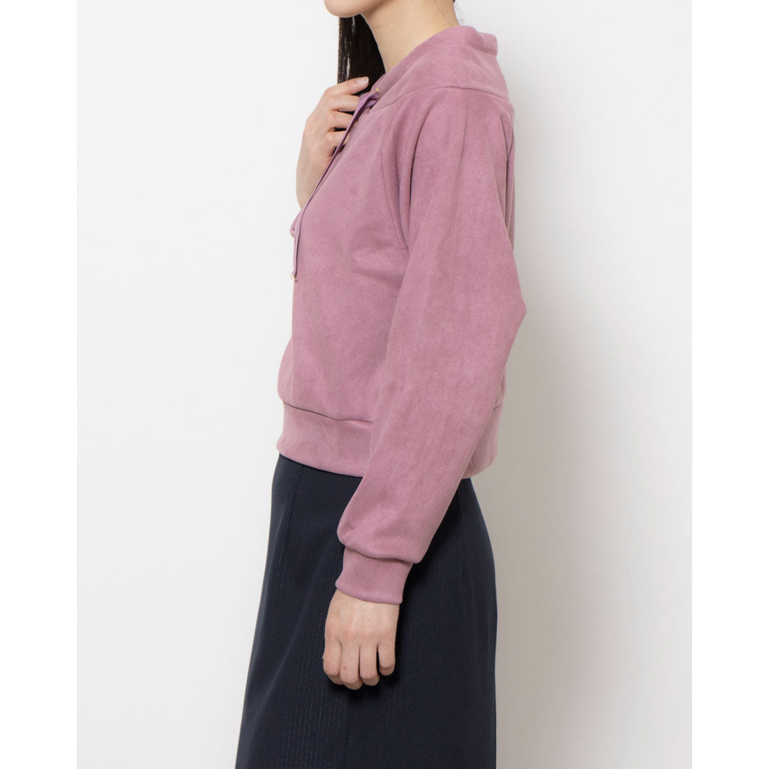 12Twelve Agenda Faux suede hooded cut and sew pullover