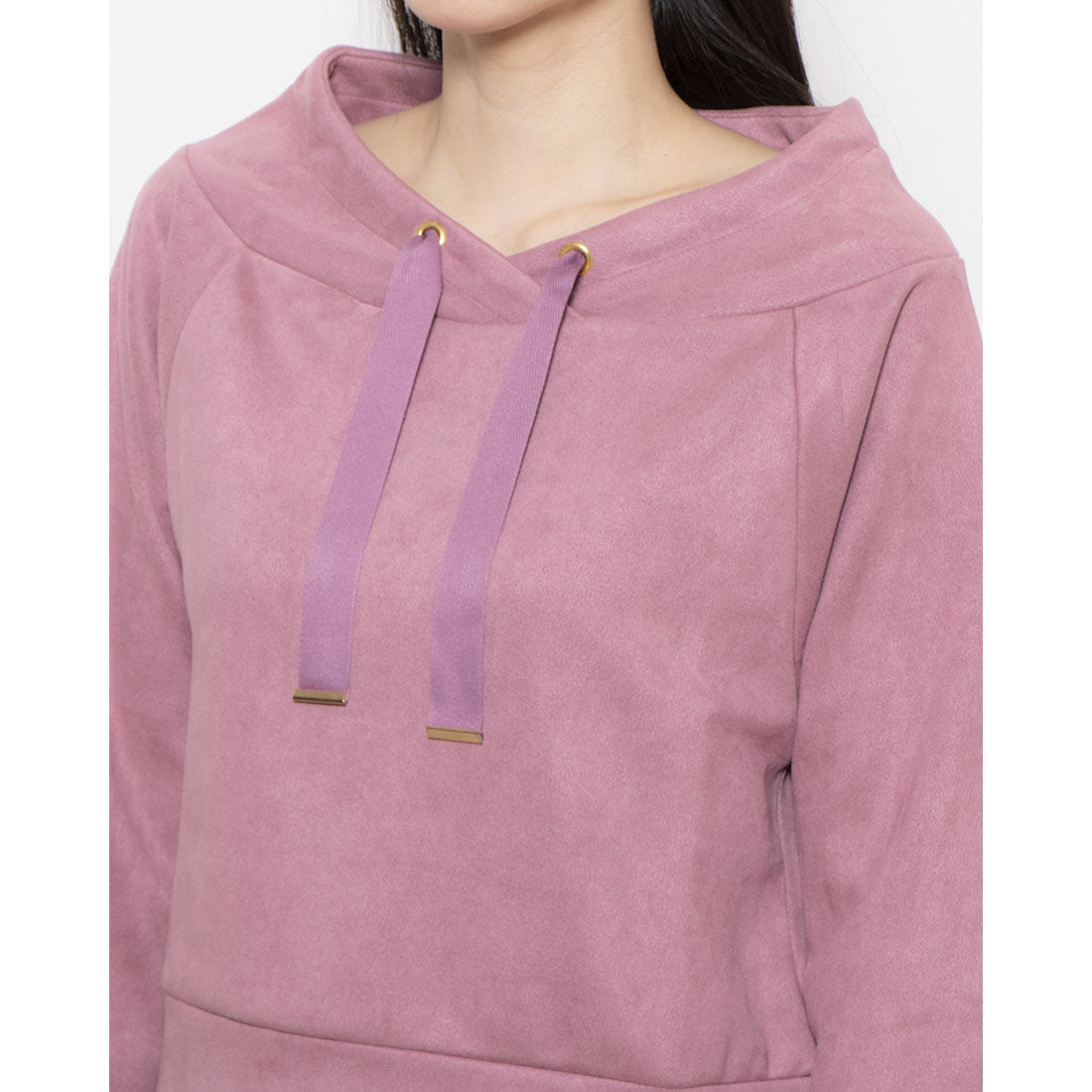 12Twelve Agenda Faux suede hooded cut and sew pullover