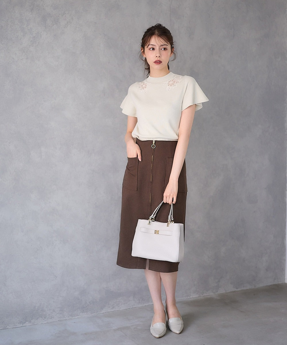 トゥエルブアジェンダ 12Twelve Agenda フロントファスナー両ポケタイトスカート (ブラウン) ブラウン