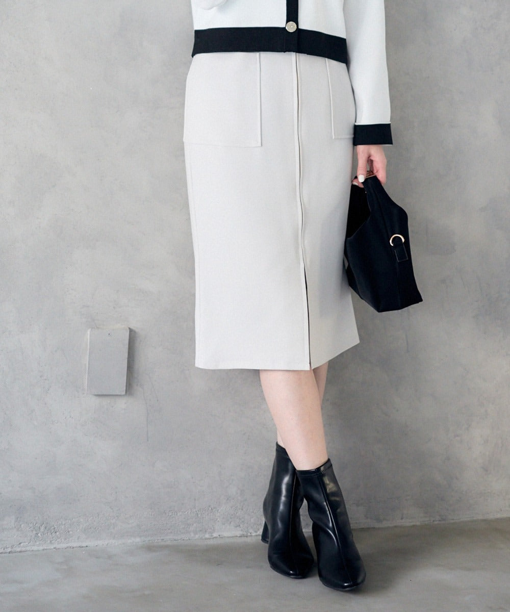 トゥエルブアジェンダ 12Twelve Agenda フロントファスナー両ポケタイトスカート (ベージュ) ベージュ