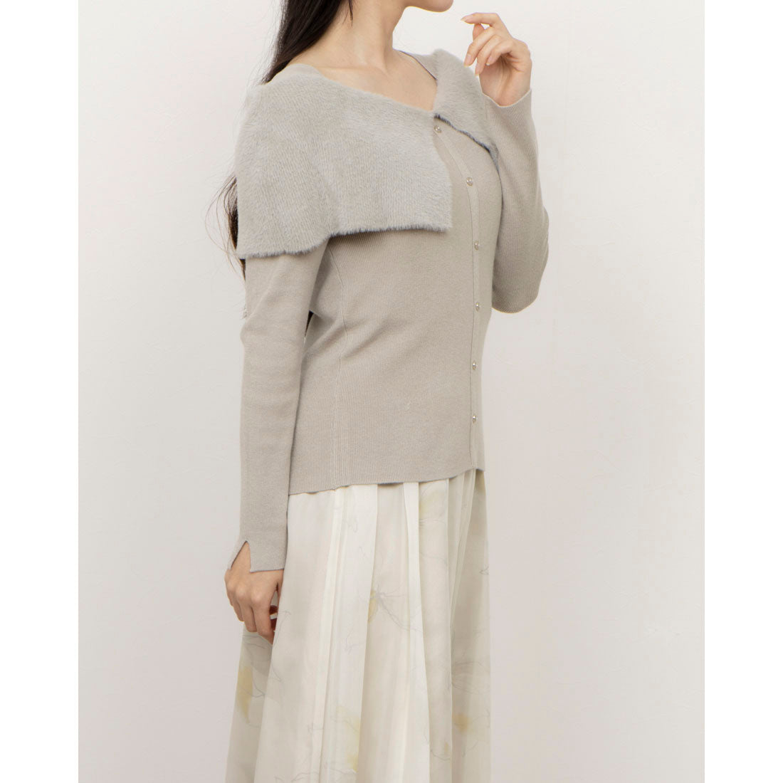 トゥエルブアジェンダ 12Twelve Agenda 前後2wayシャギーオフショルニット (グレージュ) グレージュ