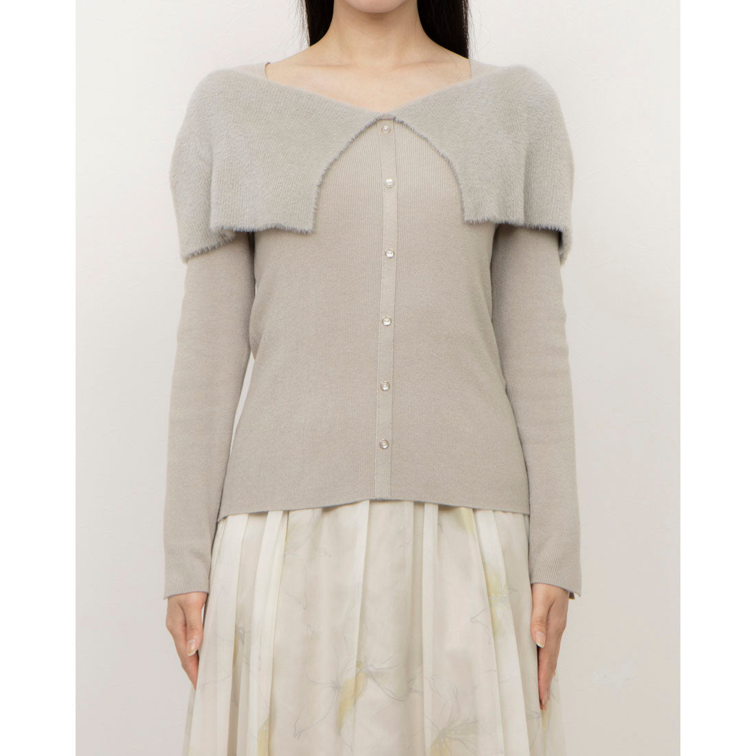 トゥエルブアジェンダ 12Twelve Agenda 前後2wayシャギーオフショルニット (グレージュ) グレージュ