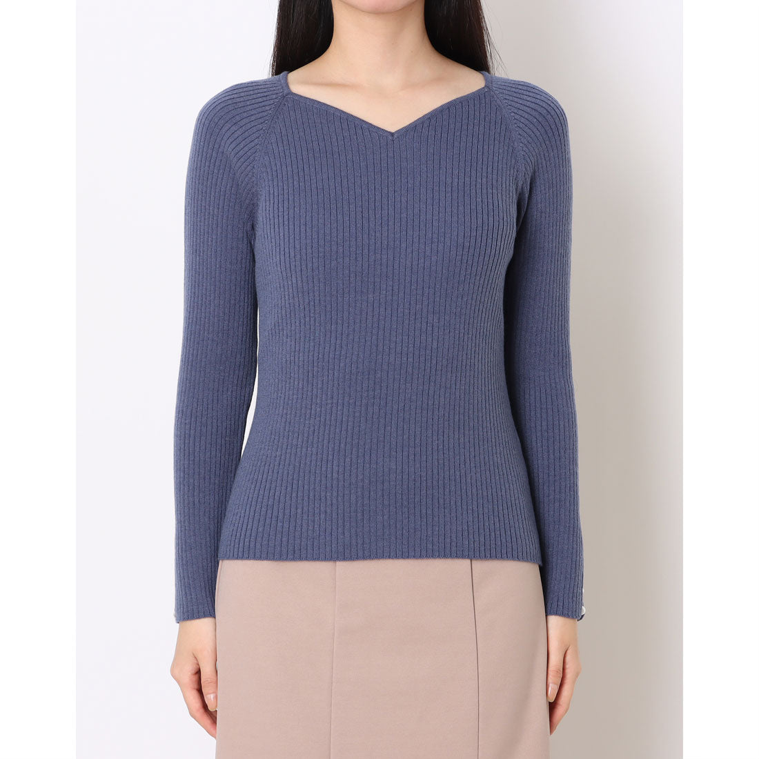 トゥエルブアジェンダ 12Twelve Agenda ハートネック袖口アソートパールリブニットプルオーバー (ブルー) ブルー