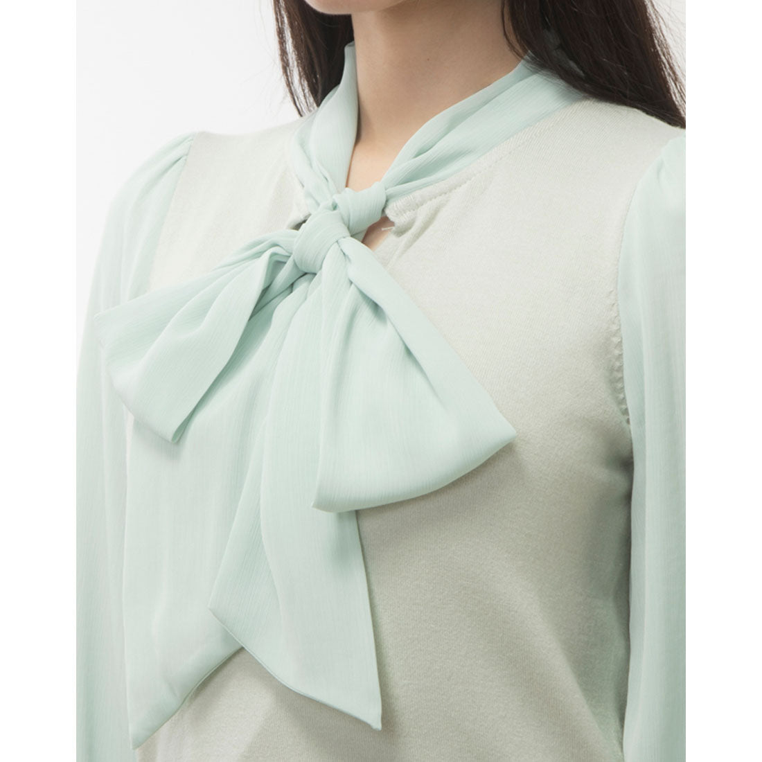 Twelve Agenda 12Twelve Agenda Mixed Material Ribbon Tie & Sleeve Knit Pullover