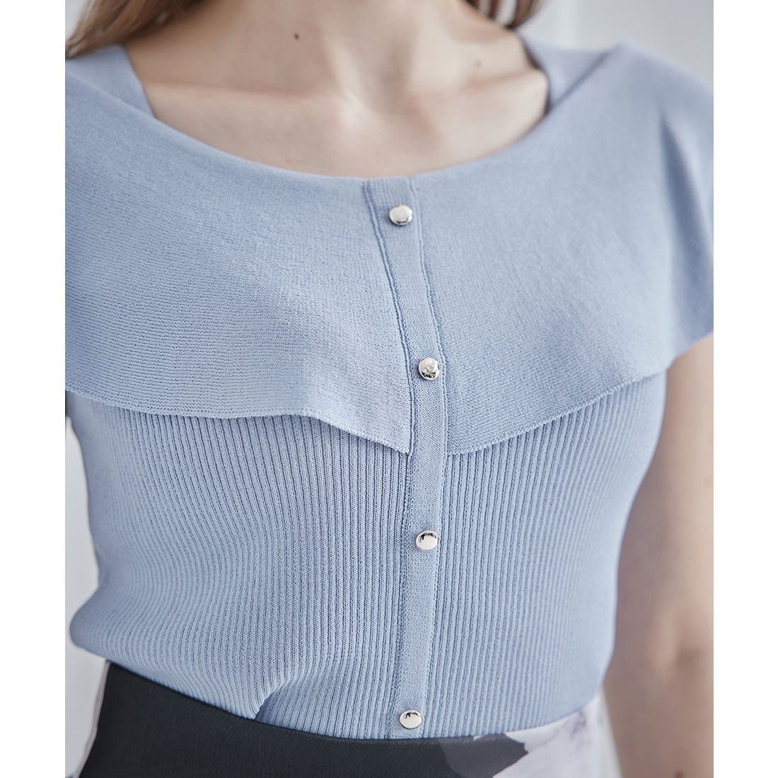 トゥエルブアジェンダ 12Twelve Agenda 前後2wayケープカラーフレンチスリーブニットプルオーバー