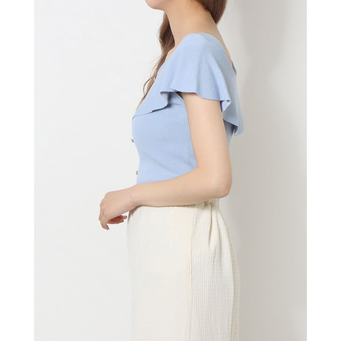 トゥエルブアジェンダ 12Twelve Agenda 前後2wayケープカラーフレンチスリーブニットプルオーバー