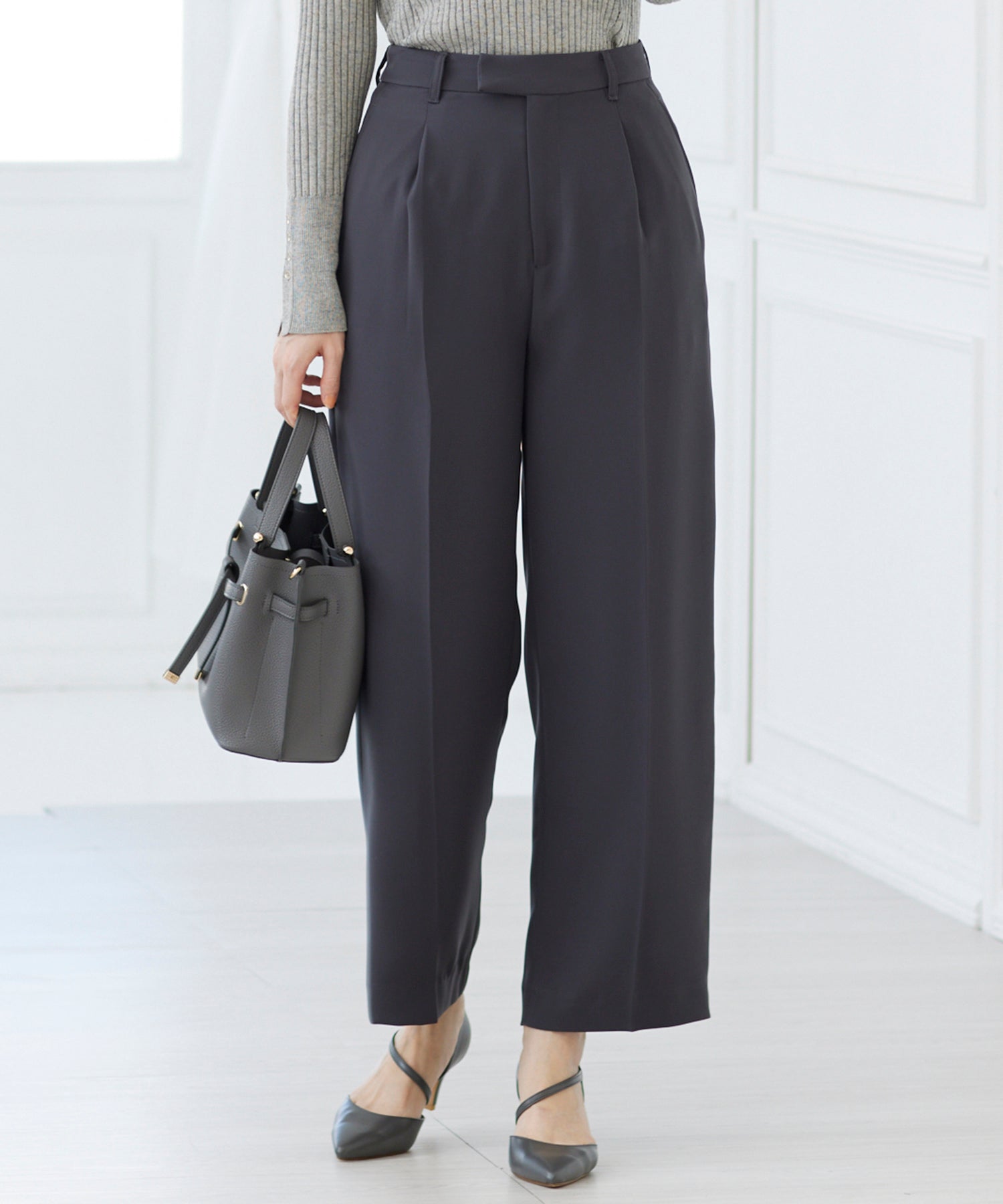 トゥエルブアジェンダ 12Twelve Agenda タックワイドパンツ (チャコールグレー) チャコールグレー