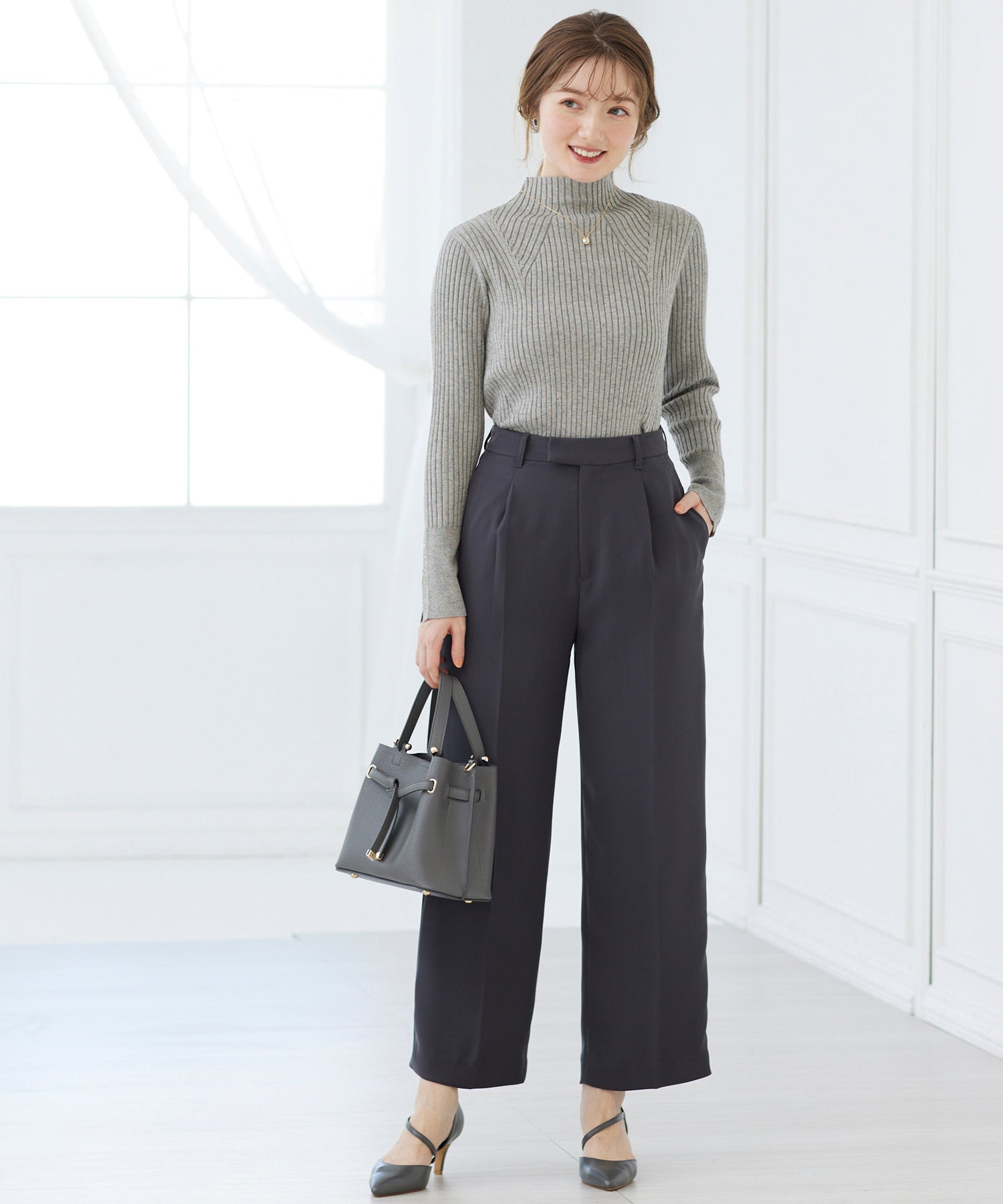 トゥエルブアジェンダ 12Twelve Agenda タックワイドパンツ (チャコールグレー) チャコールグレー