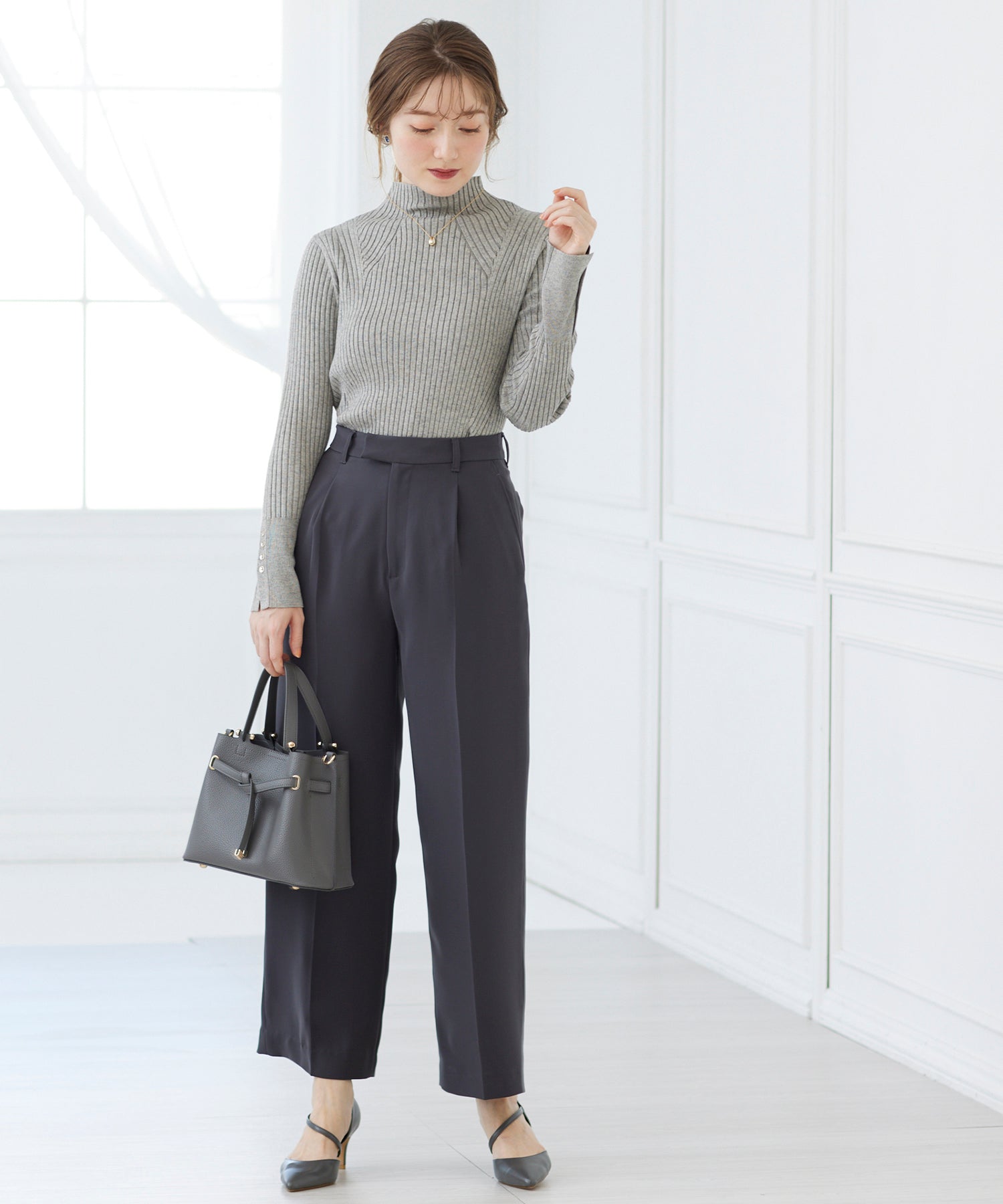 トゥエルブアジェンダ 12Twelve Agenda タックワイドパンツ (チャコールグレー) チャコールグレー