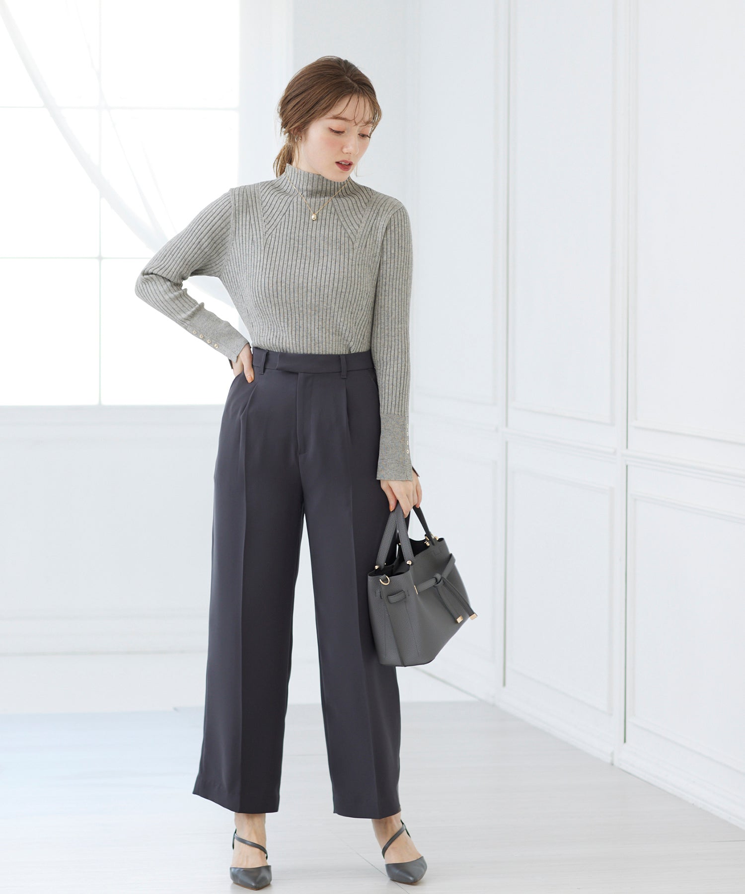 トゥエルブアジェンダ 12Twelve Agenda タックワイドパンツ (チャコールグレー) チャコールグレー