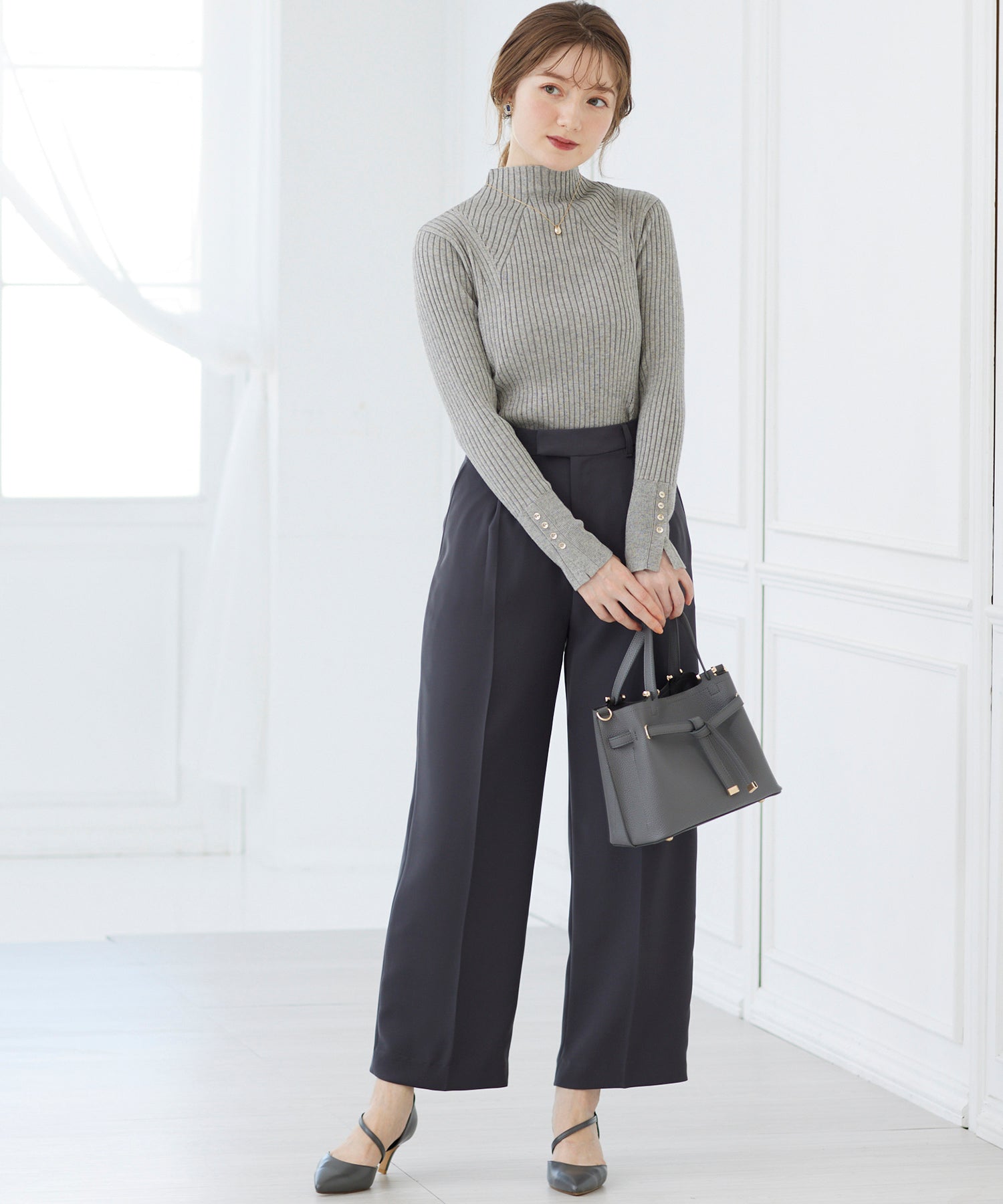 トゥエルブアジェンダ 12Twelve Agenda タックワイドパンツ (チャコールグレー) チャコールグレー