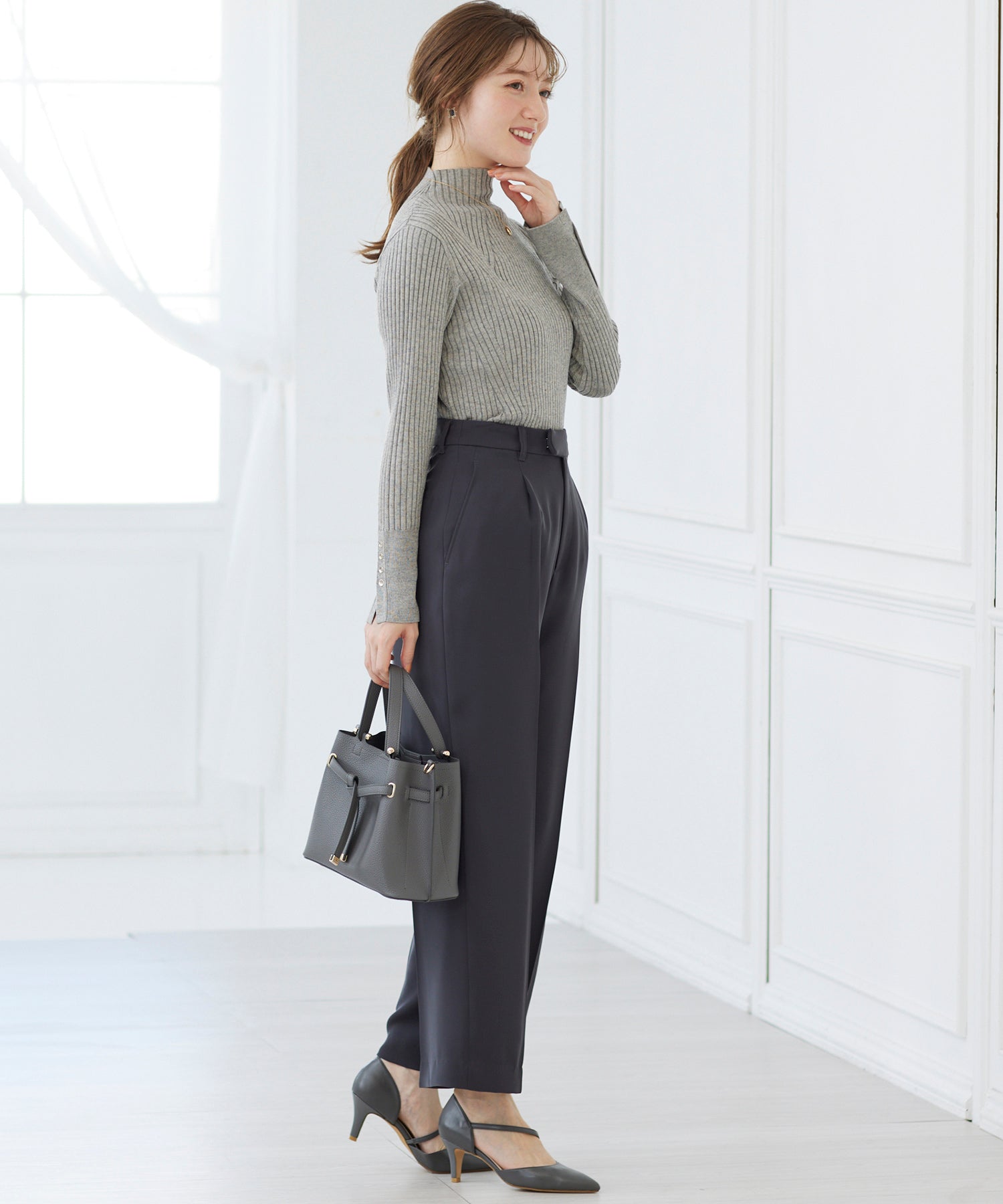 トゥエルブアジェンダ 12Twelve Agenda タックワイドパンツ (チャコールグレー) チャコールグレー