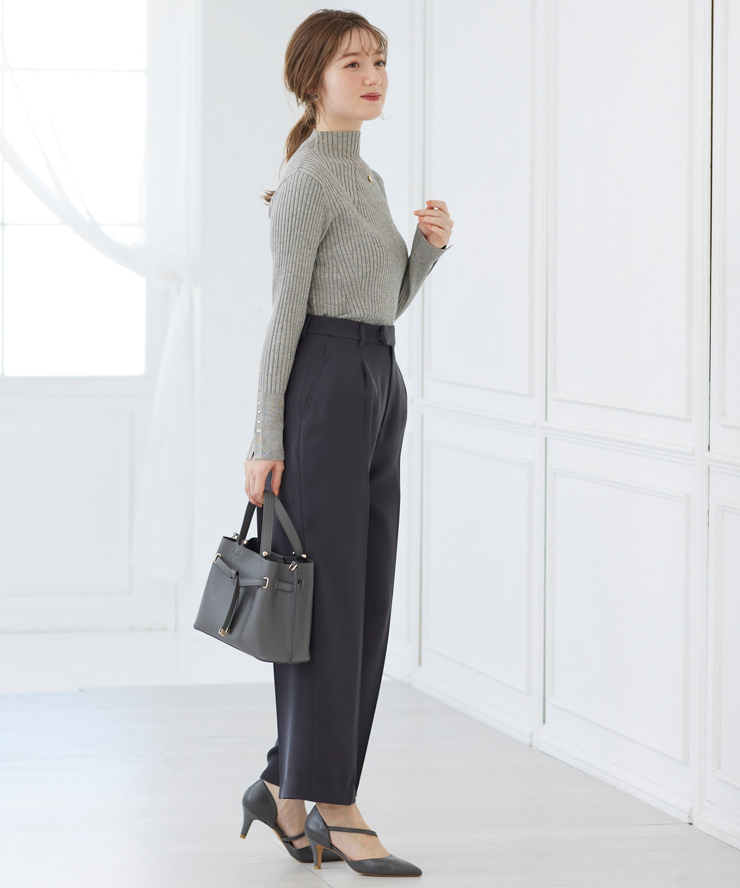 トゥエルブアジェンダ 12Twelve Agenda タックワイドパンツ (チャコールグレー) チャコールグレー