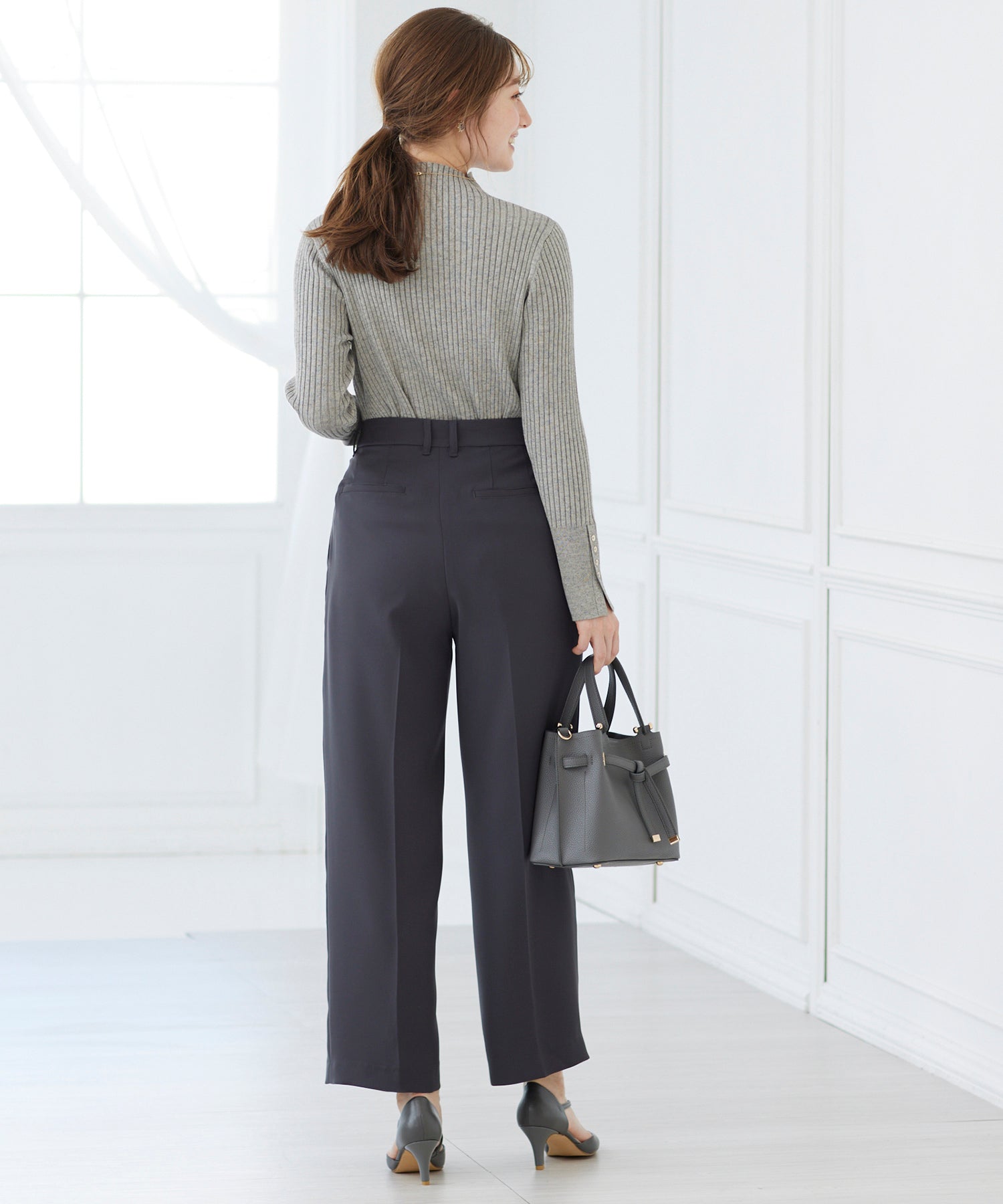 トゥエルブアジェンダ 12Twelve Agenda タックワイドパンツ (チャコールグレー) チャコールグレー