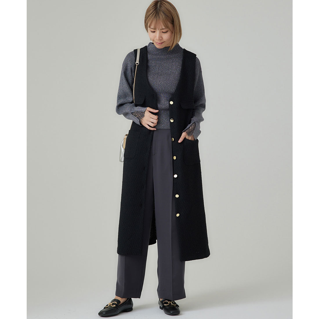 トゥエルブアジェンダ 12Twelve Agenda タックワイドパンツ (チャコールグレー) チャコールグレー