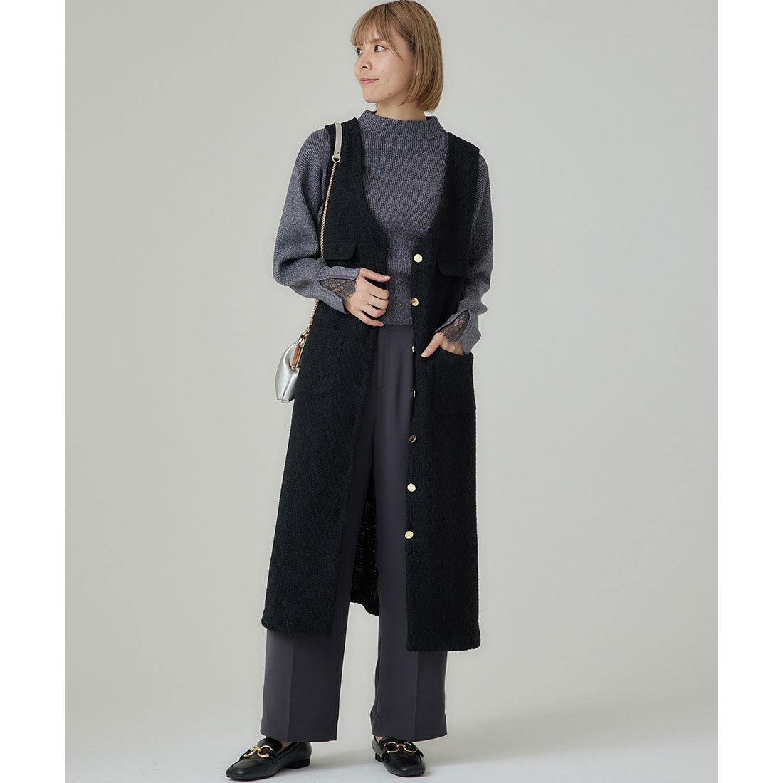 トゥエルブアジェンダ 12Twelve Agenda タックワイドパンツ (チャコールグレー) チャコールグレー