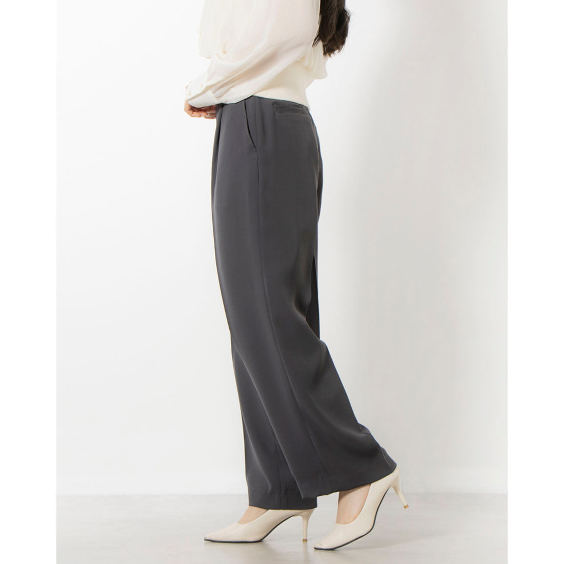 トゥエルブアジェンダ 12Twelve Agenda タックワイドパンツ (チャコールグレー) チャコールグレー