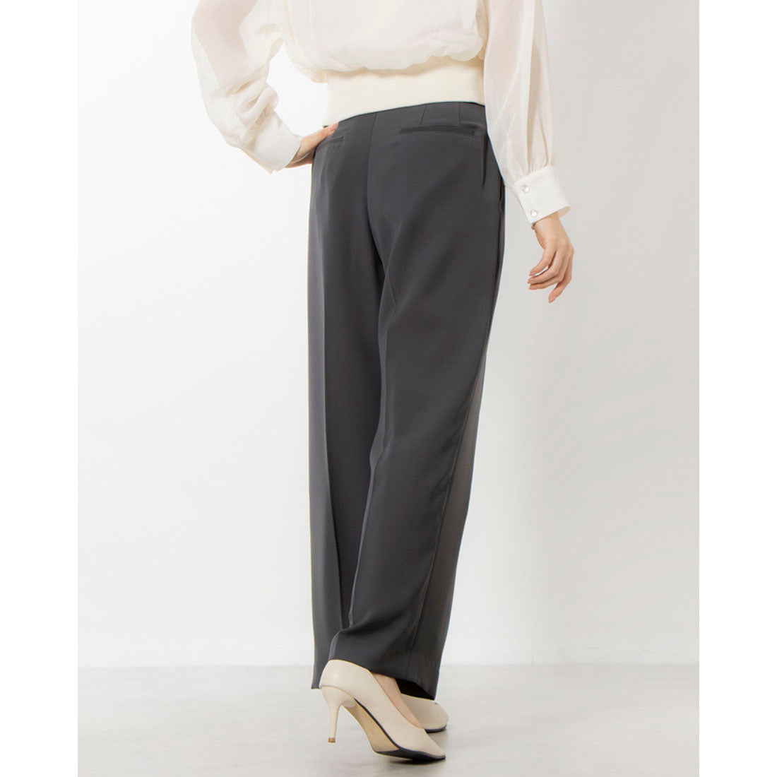 トゥエルブアジェンダ 12Twelve Agenda タックワイドパンツ (チャコールグレー) チャコールグレー