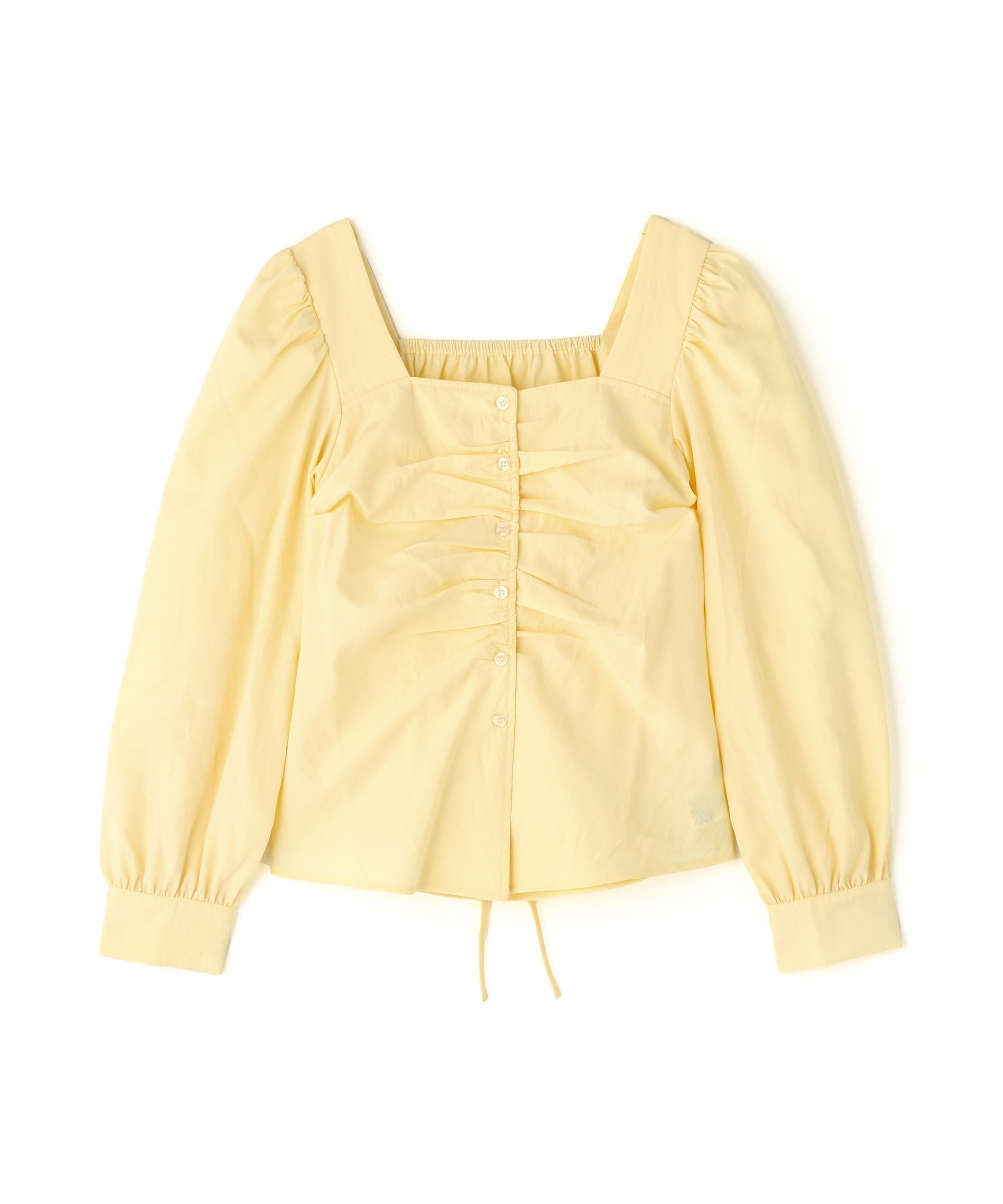 フロントギャザースクエアネックブラウス イエロー