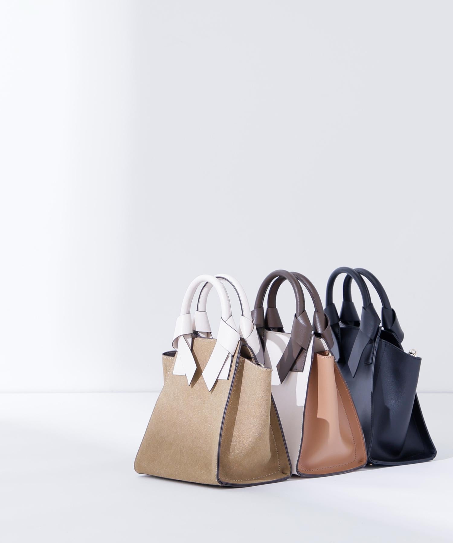 リボンハンドルトートバッグ ベージュベーススエード2