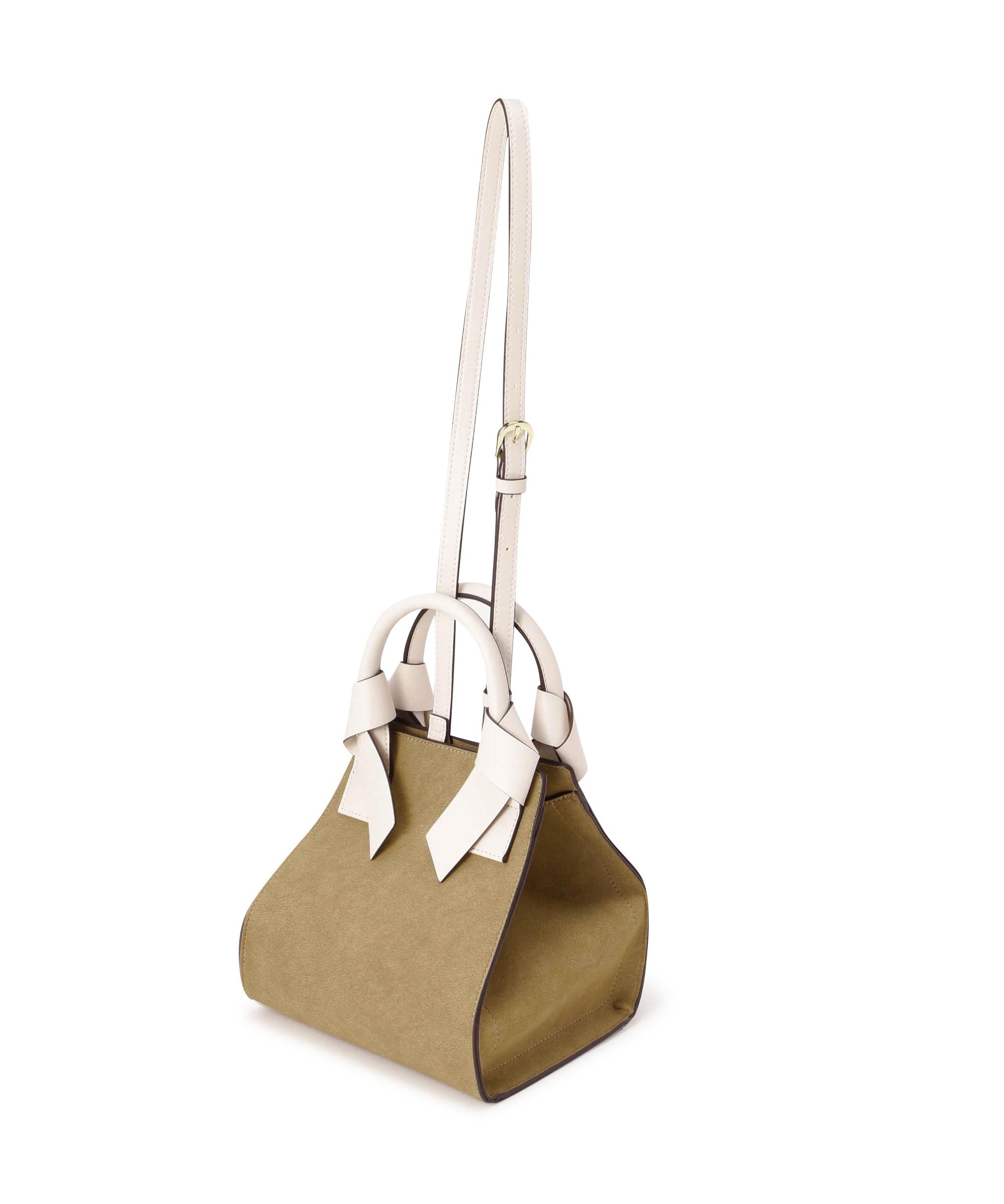 リボンハンドルトートバッグ ベージュベーススエード2