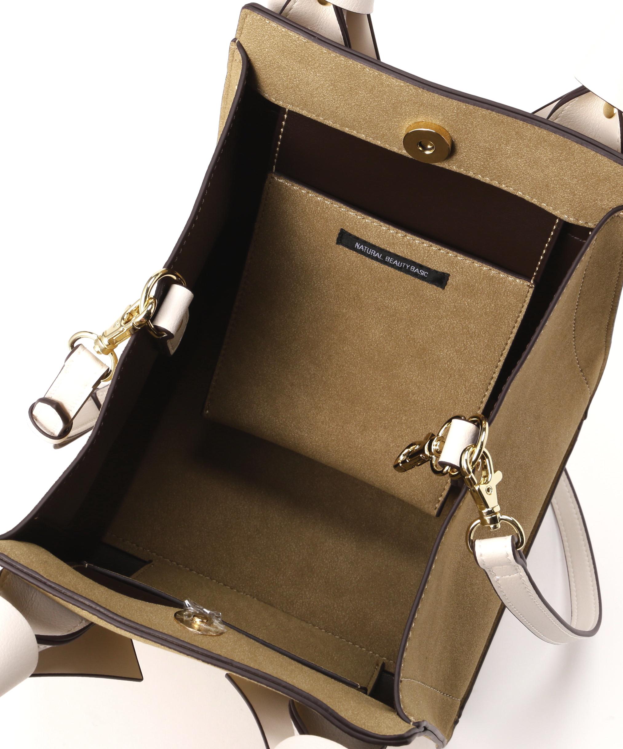 リボンハンドルトートバッグ ベージュベーススエード2