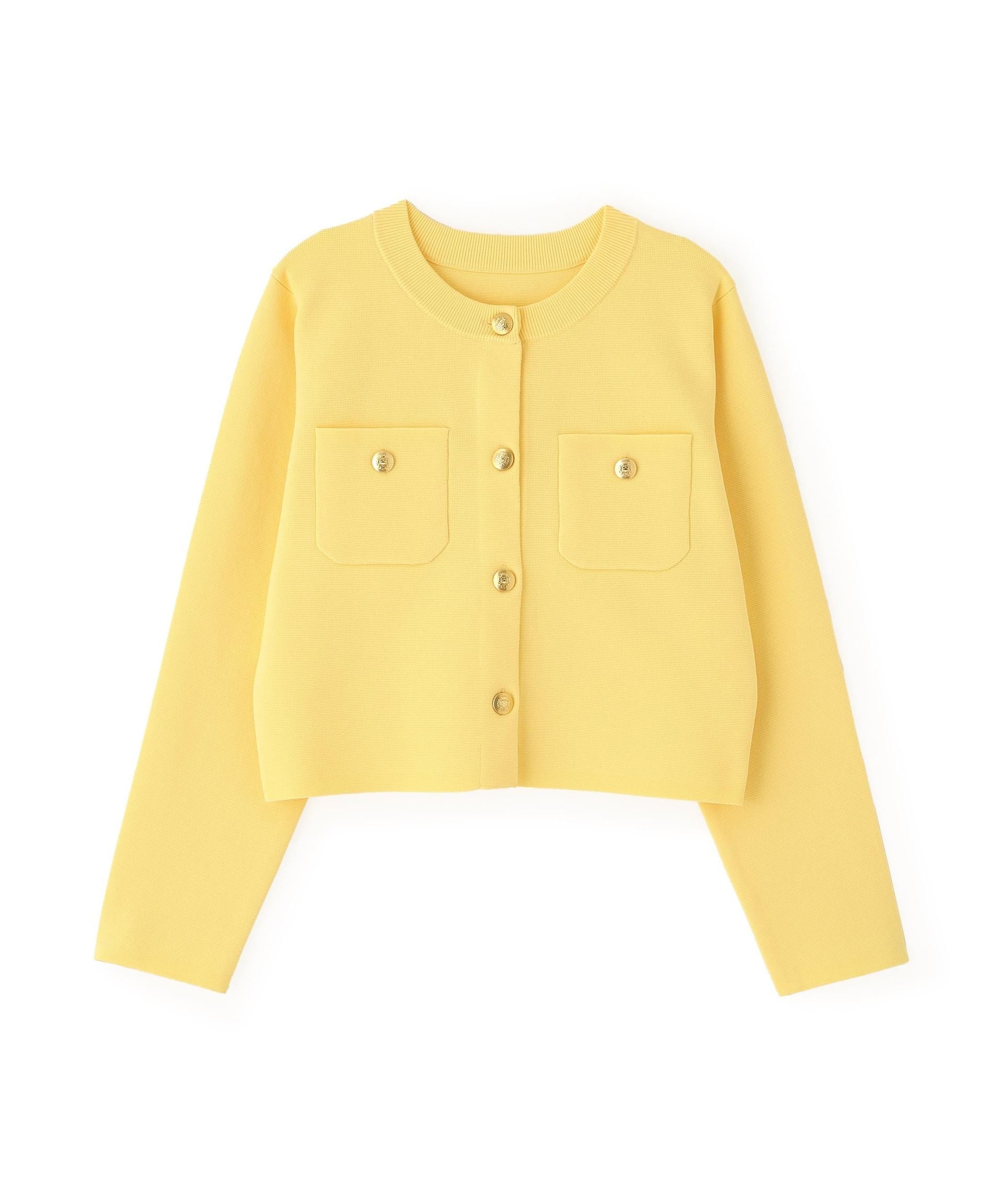 エンブレムボタンニットジャケット イエロー