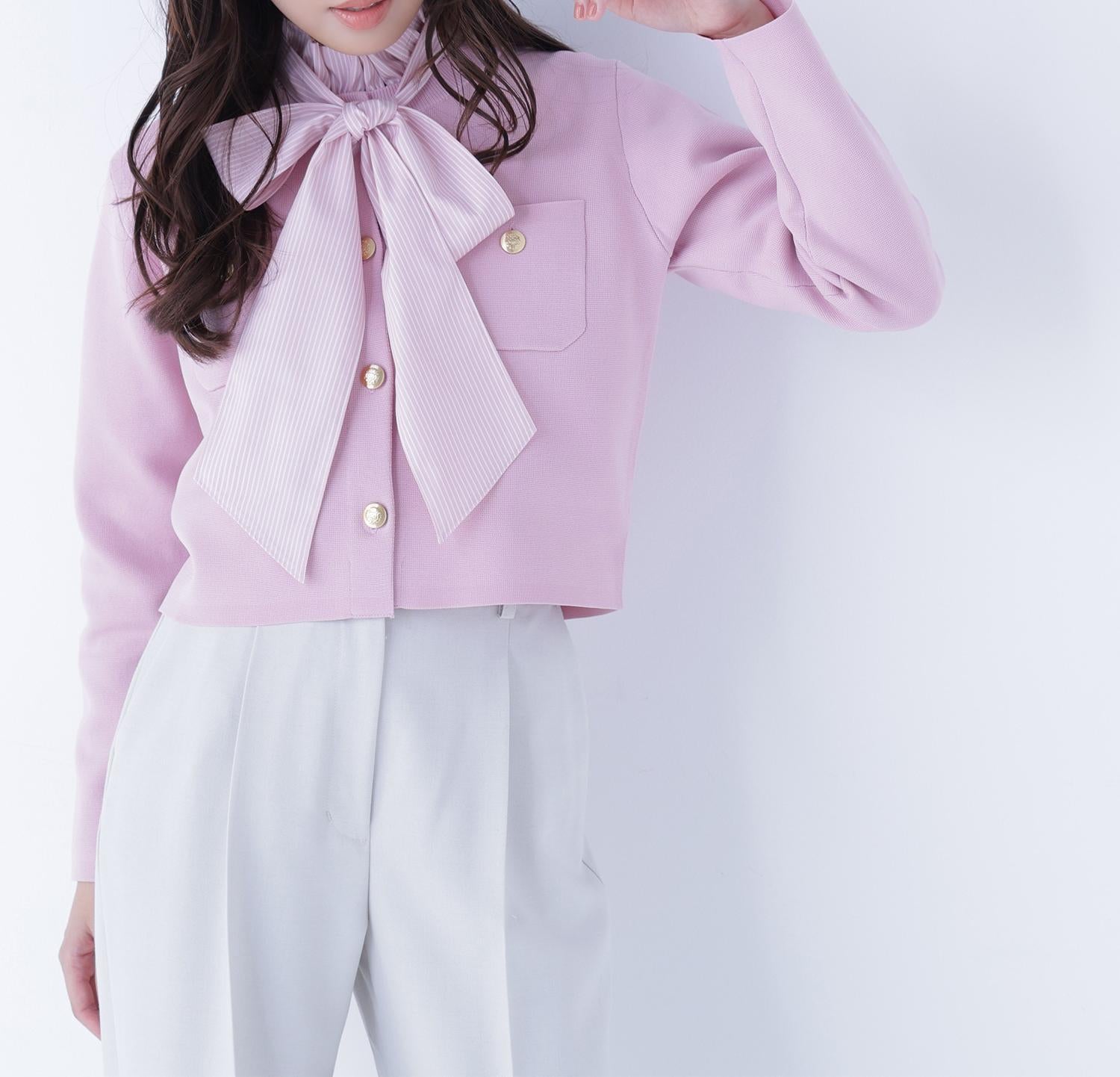 エンブレムボタンニットジャケット ピンク