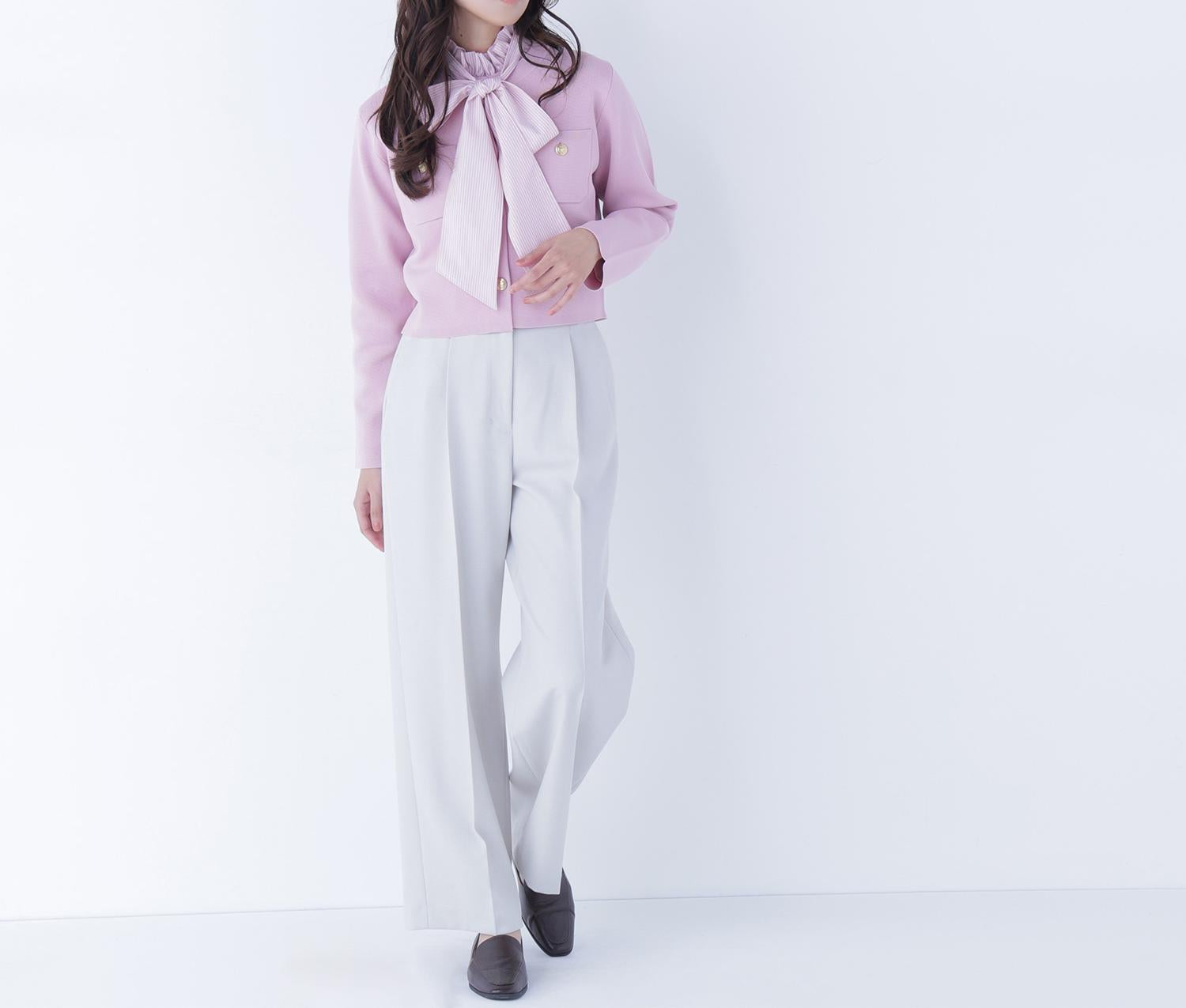 エンブレムボタンニットジャケット ピンク