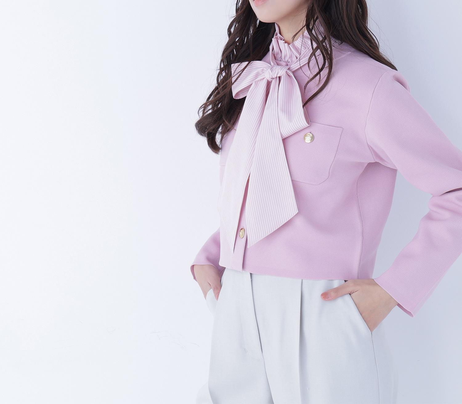 エンブレムボタンニットジャケット ピンク