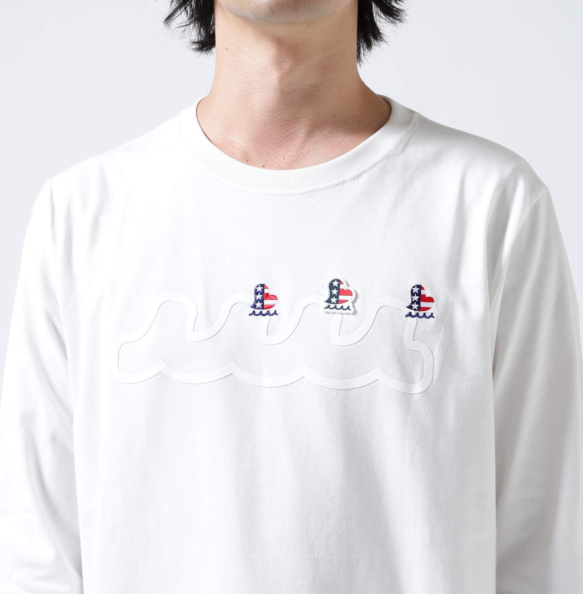 muta MARINE/ムータ マリン/別注 Three America Heart LS TEE ホワイト