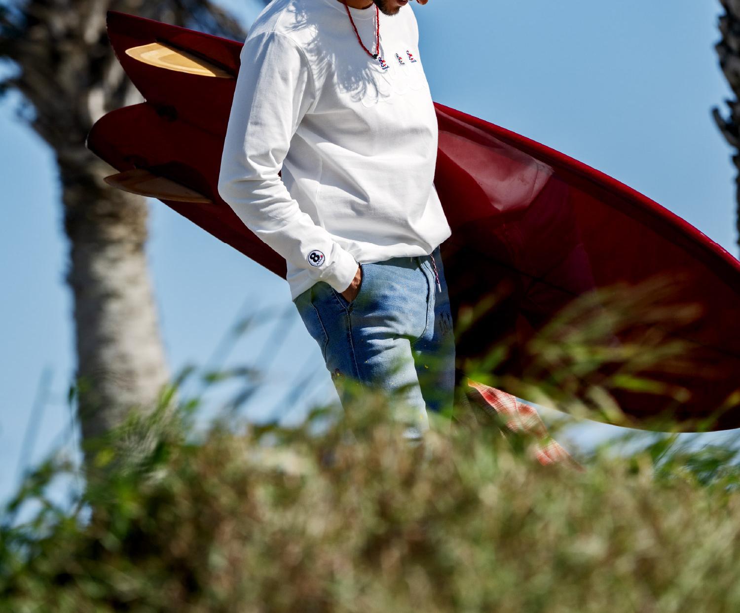 muta MARINE/ムータ マリン/別注 Three America Heart LS TEE ホワイト