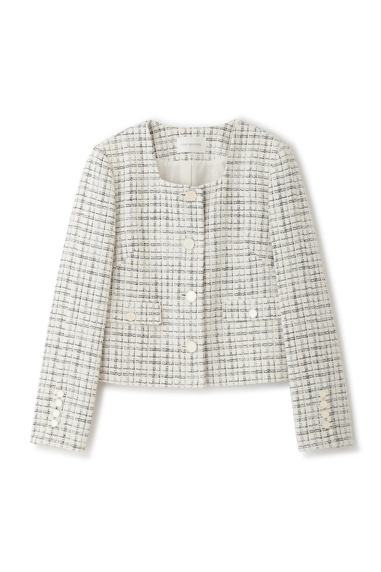 ◆スクエアーネックツイードジャケット ホワイト系1