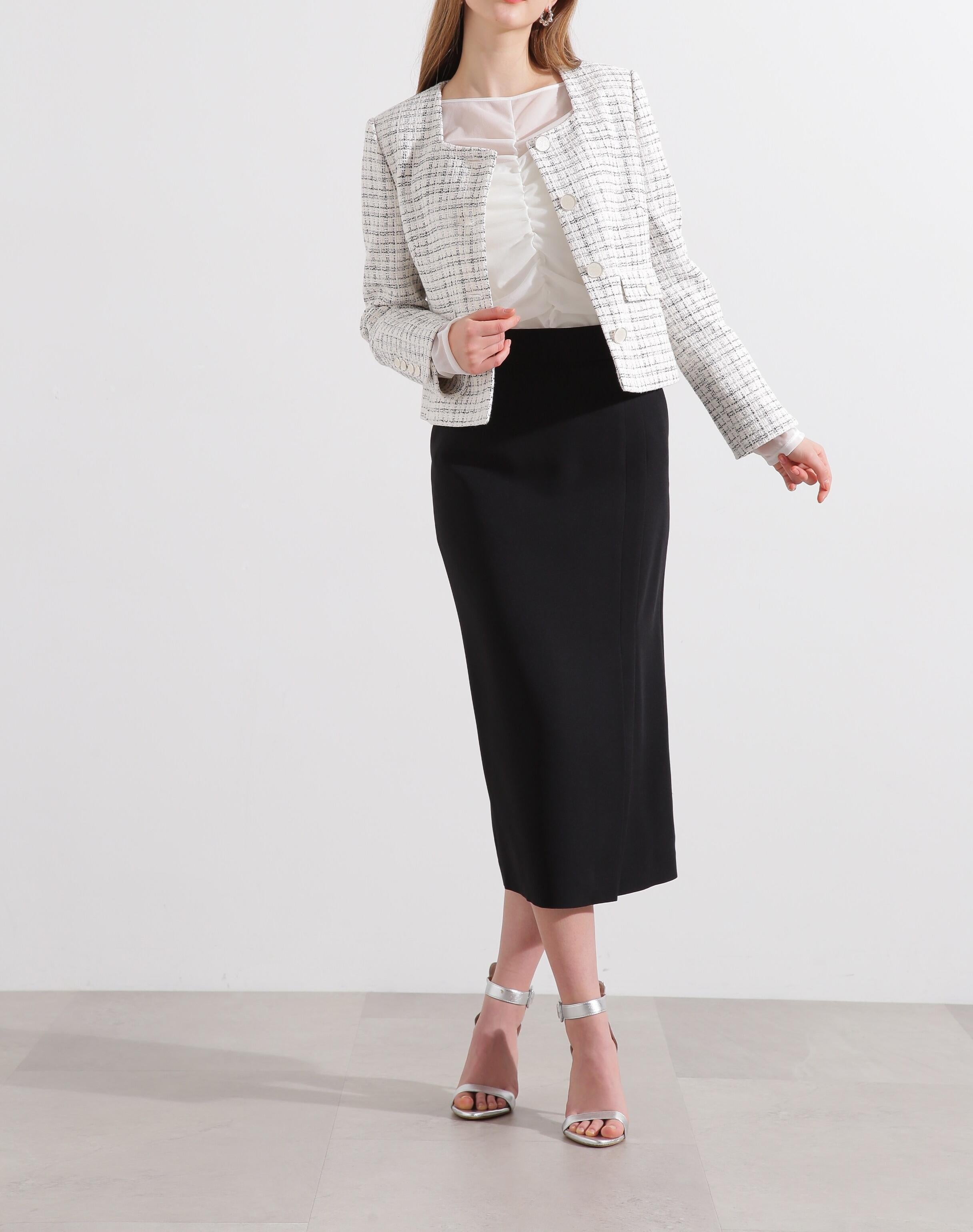 ◆スクエアーネックツイードジャケット ホワイト系1