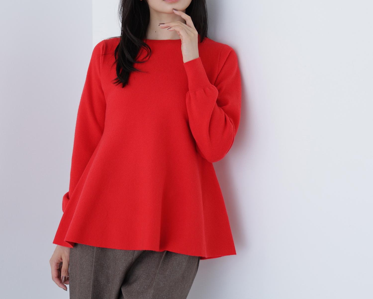 ペプラムチュニックニット レッド