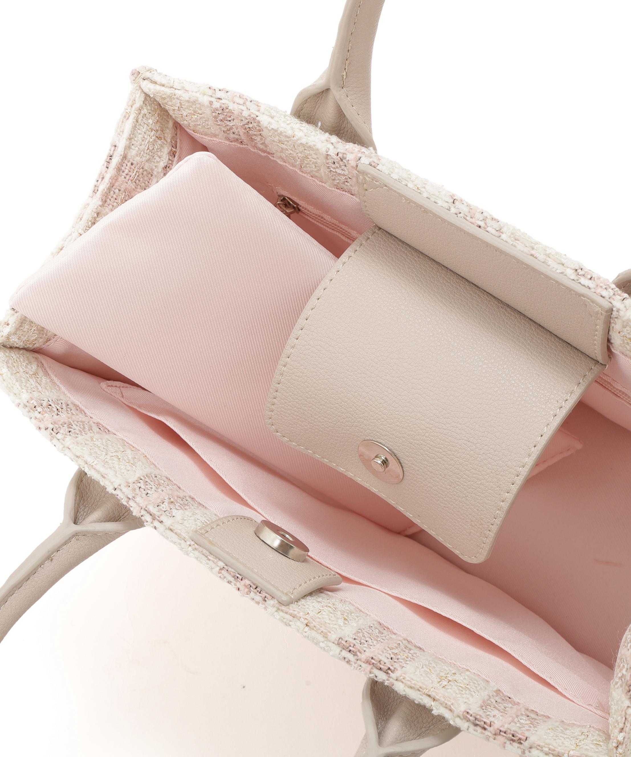 ツイードチェックトートバッグ ピンク