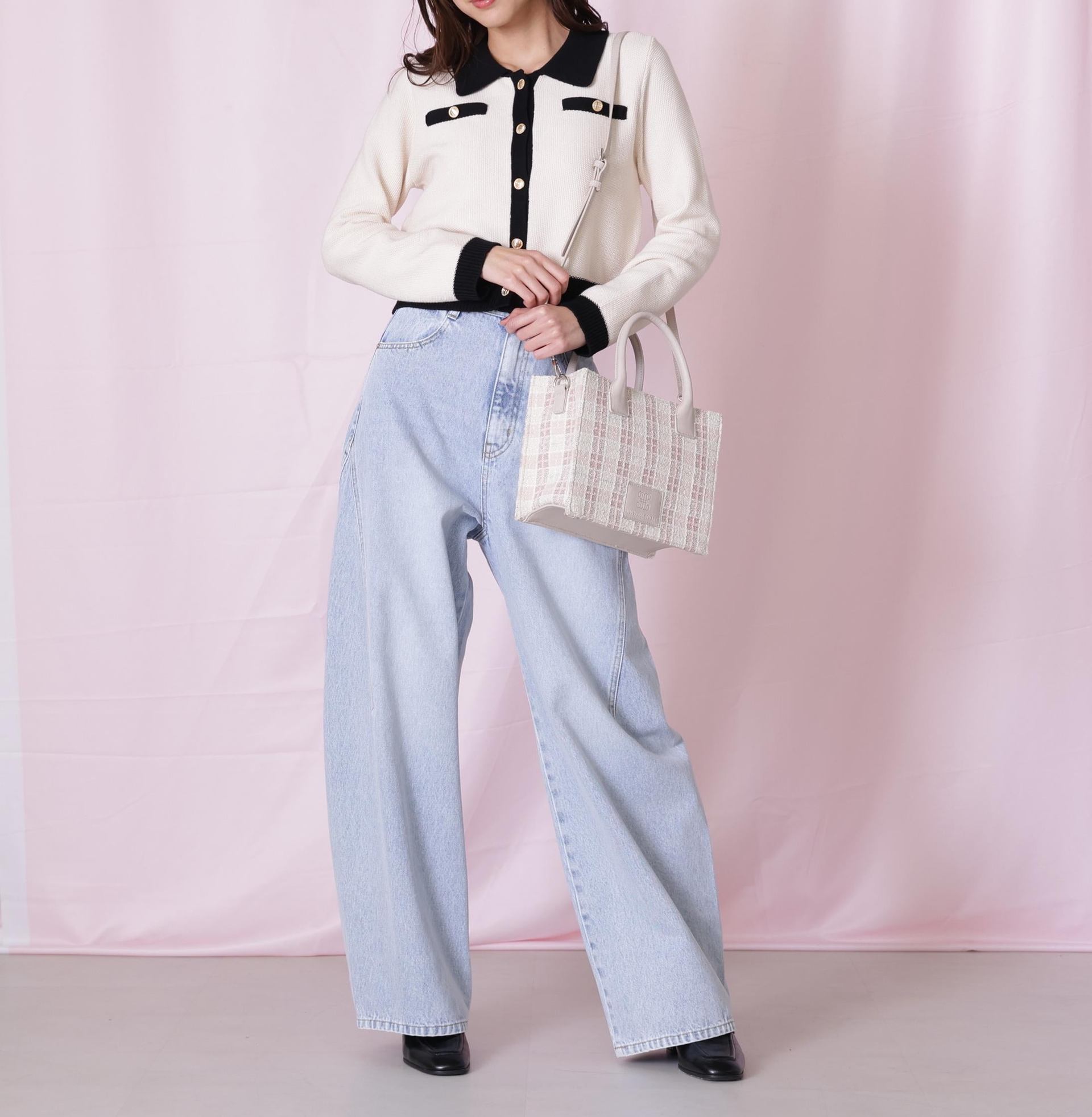 ツイードチェックトートバッグ ピンク