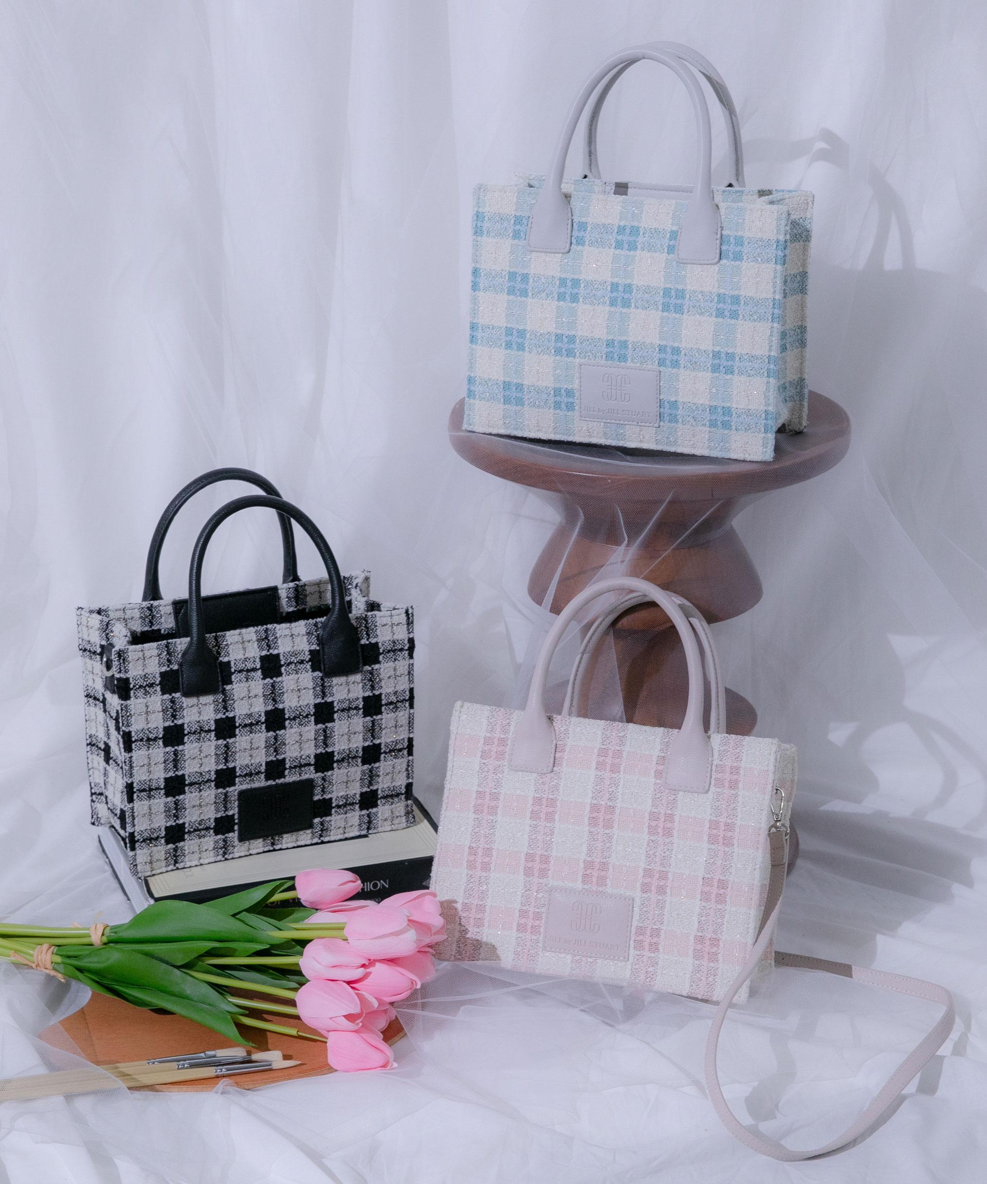 ツイードチェックトートバッグ ピンク