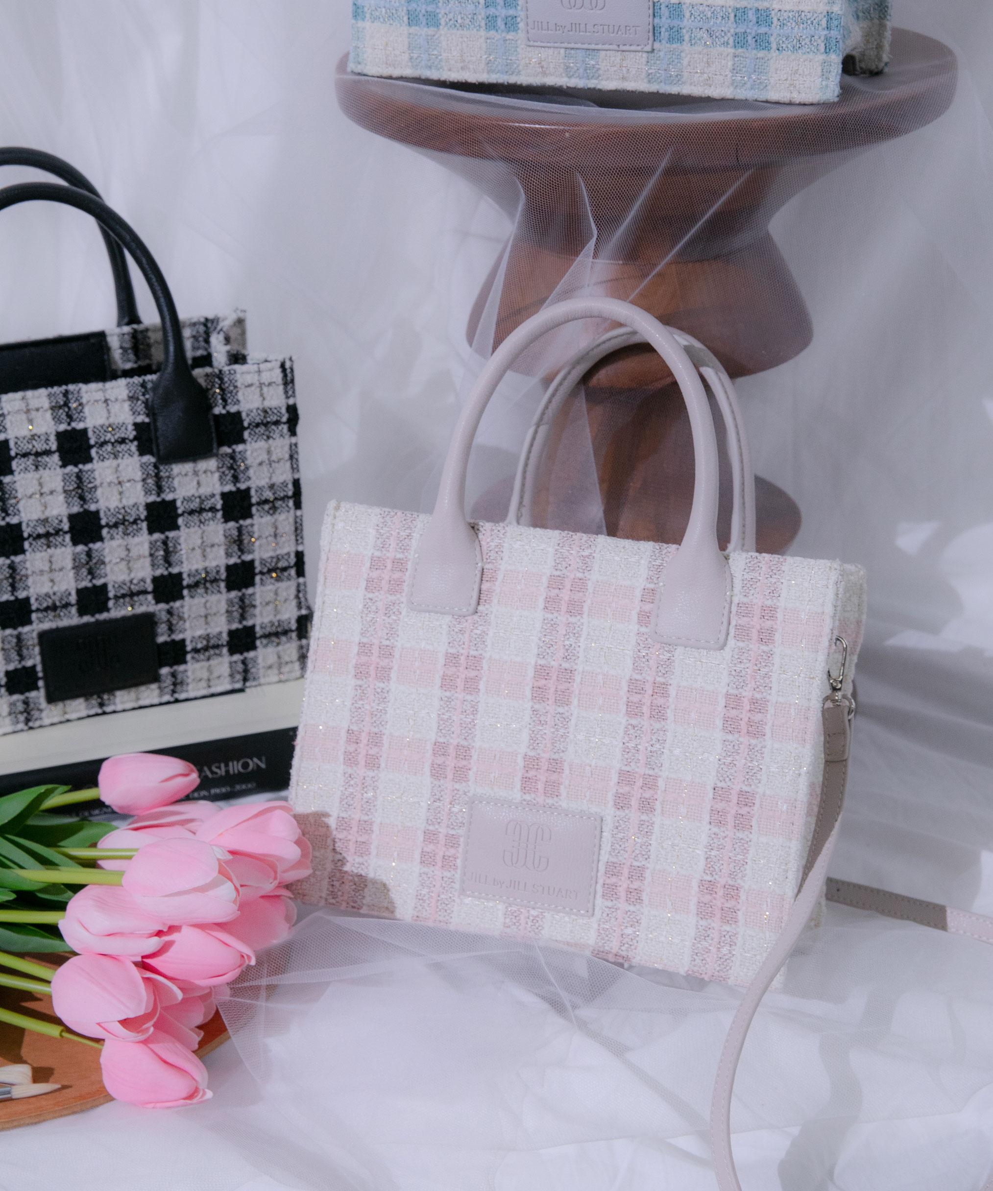 ツイードチェックトートバッグ ピンク