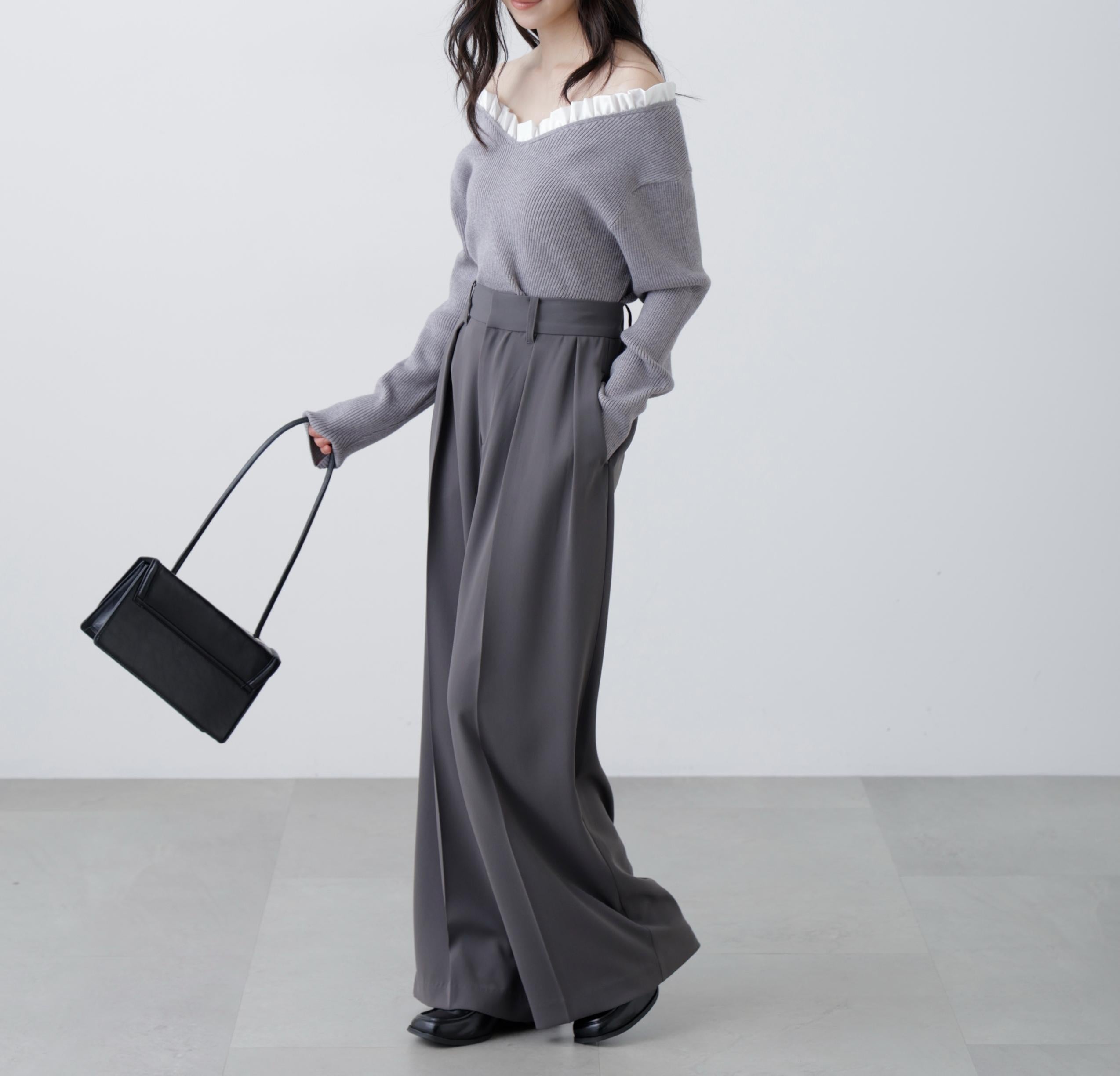 フリルドッキングVネックニット〈MFM〉 グレー