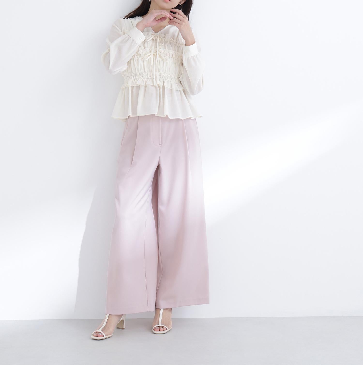 ベルテッドタックワイドパンツ ピンク