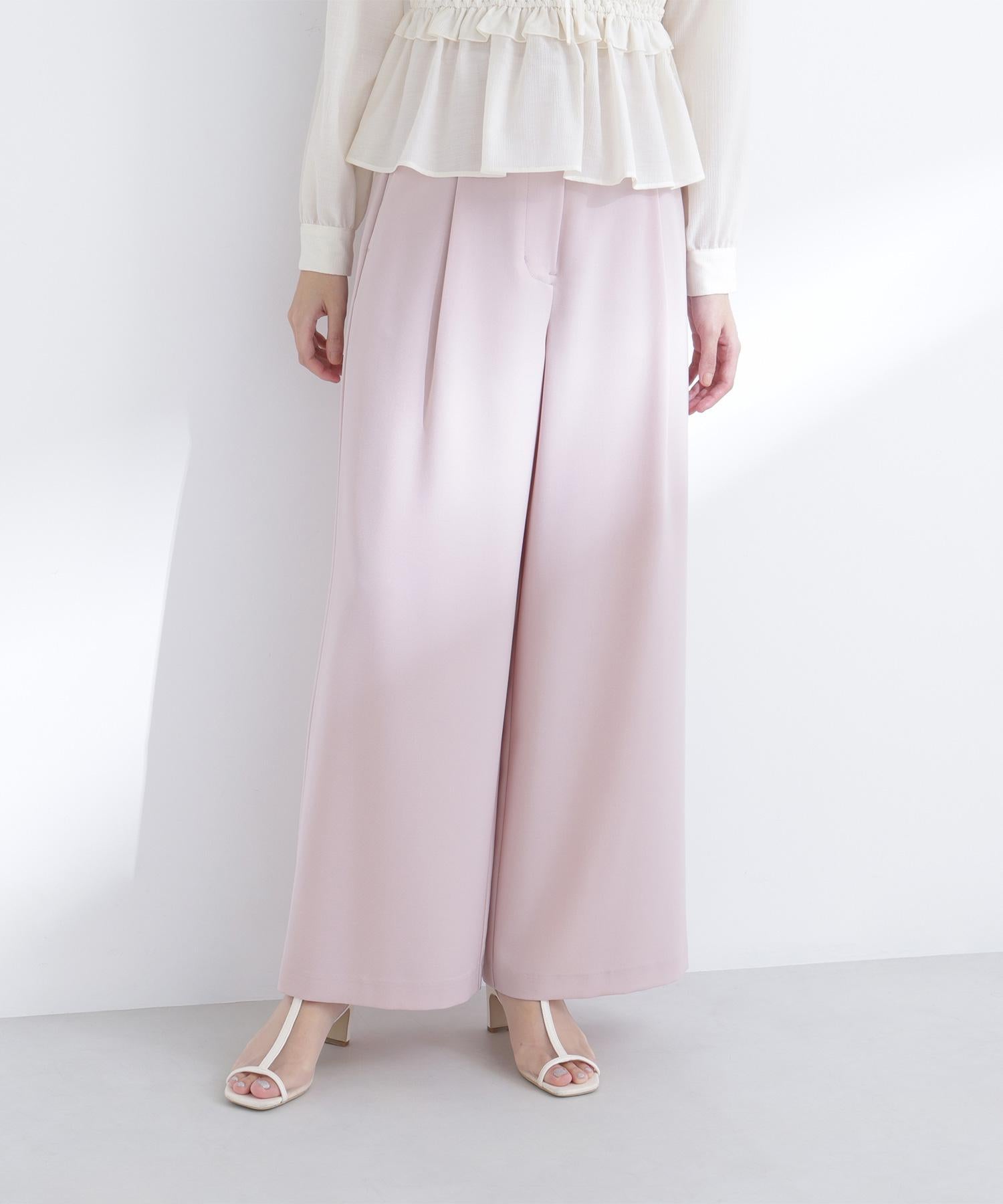 ベルテッドタックワイドパンツ ピンク