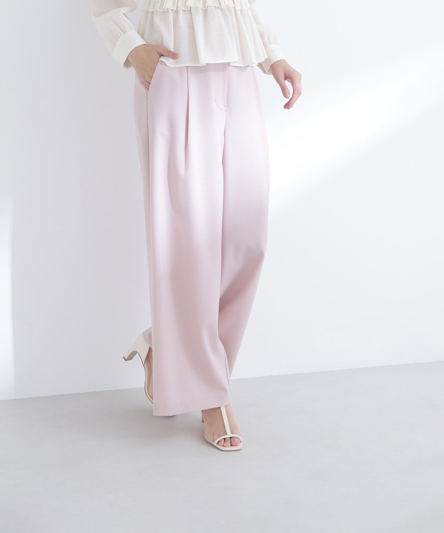 ベルテッドタックワイドパンツ ピンク