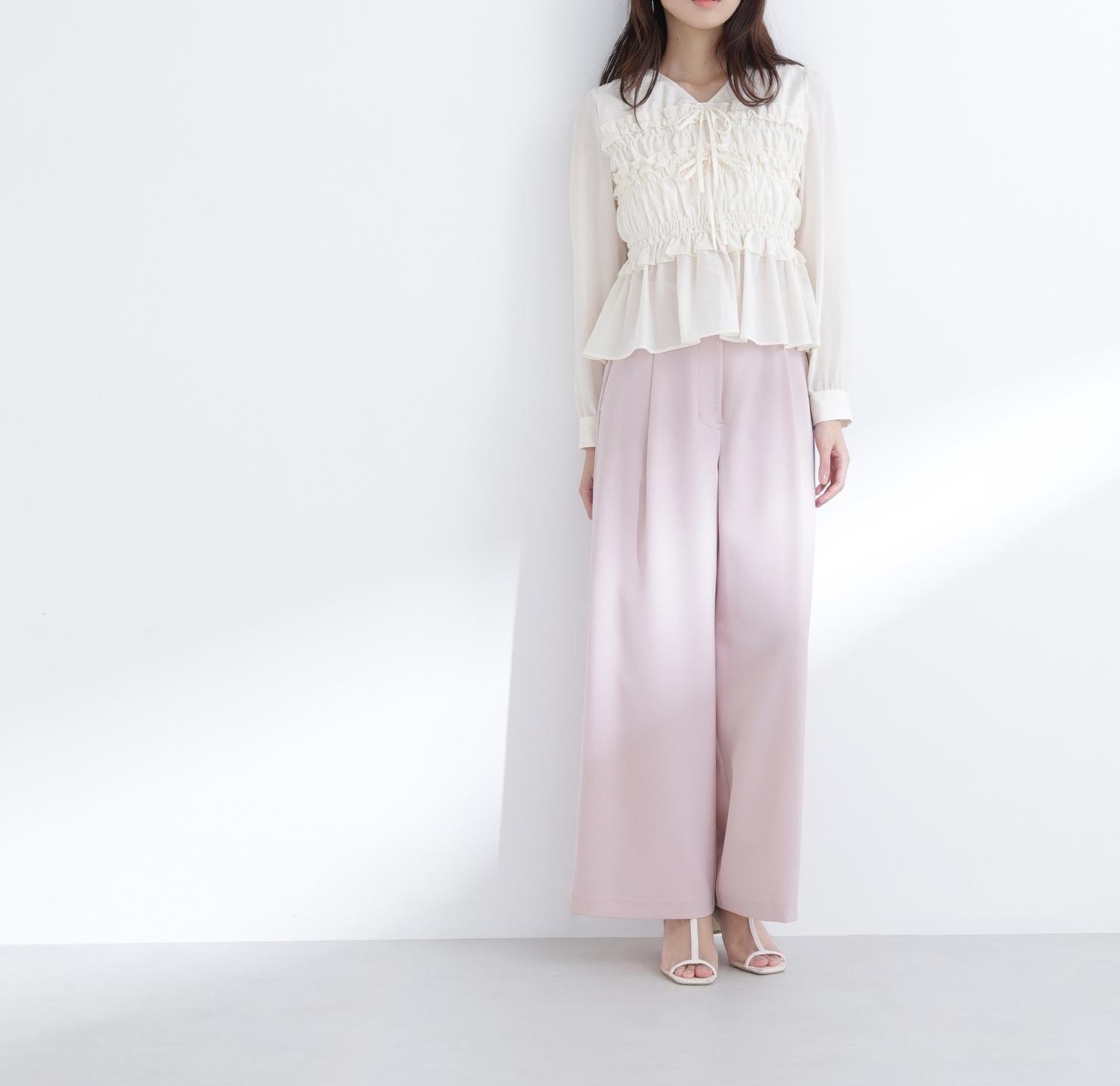 ベルテッドタックワイドパンツ ピンク