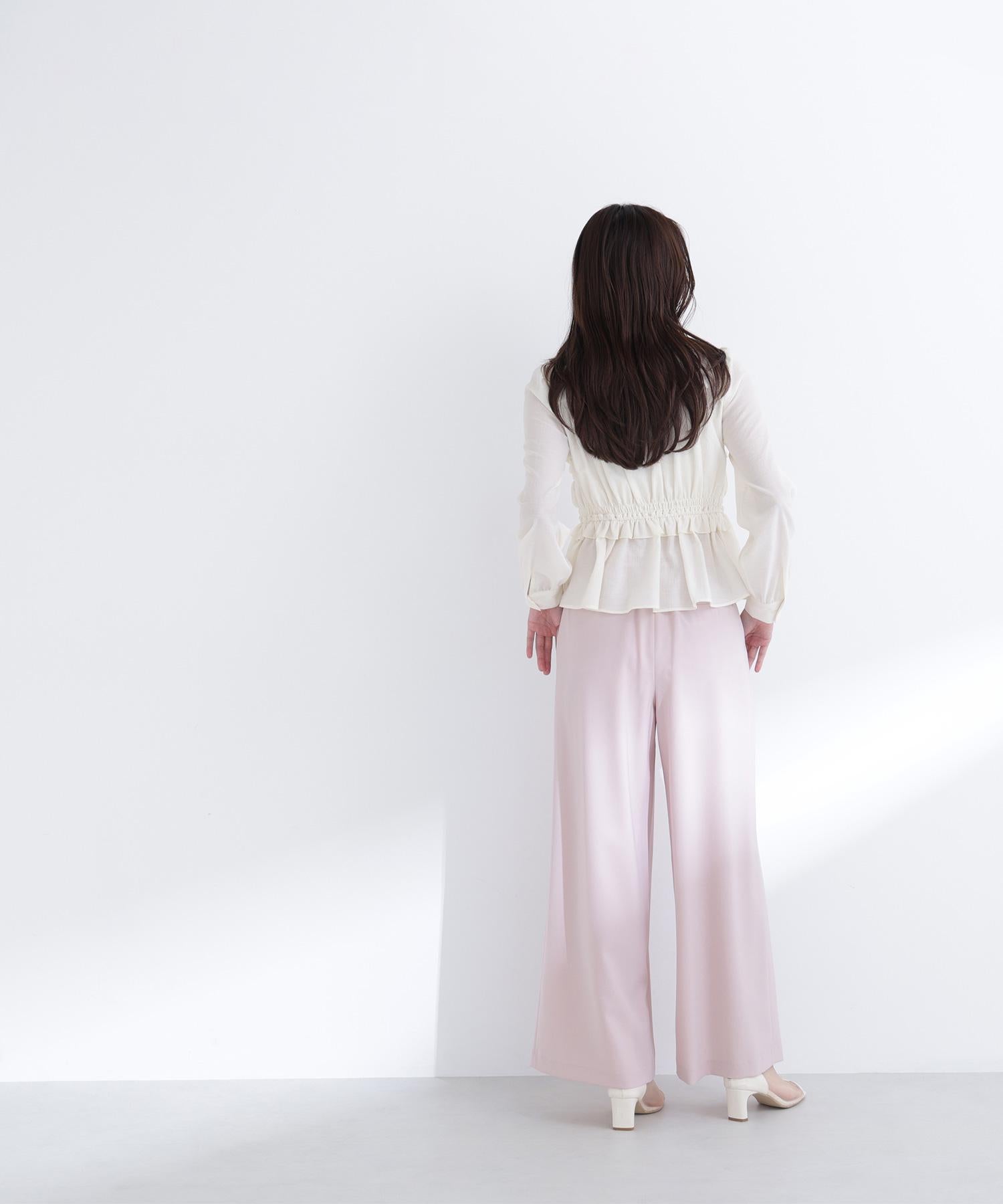ベルテッドタックワイドパンツ ピンク