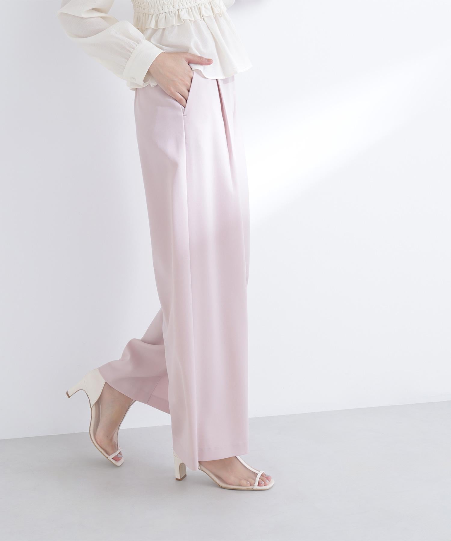 ベルテッドタックワイドパンツ ピンク