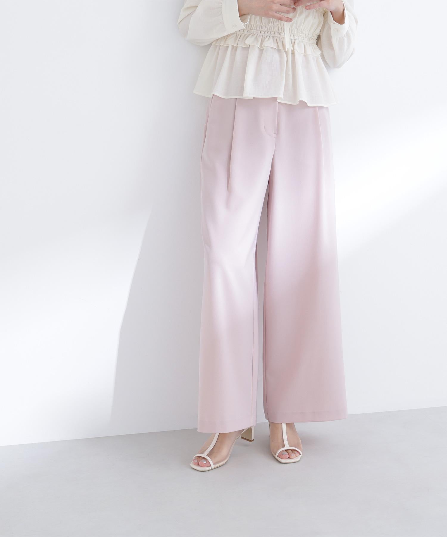 ベルテッドタックワイドパンツ ピンク