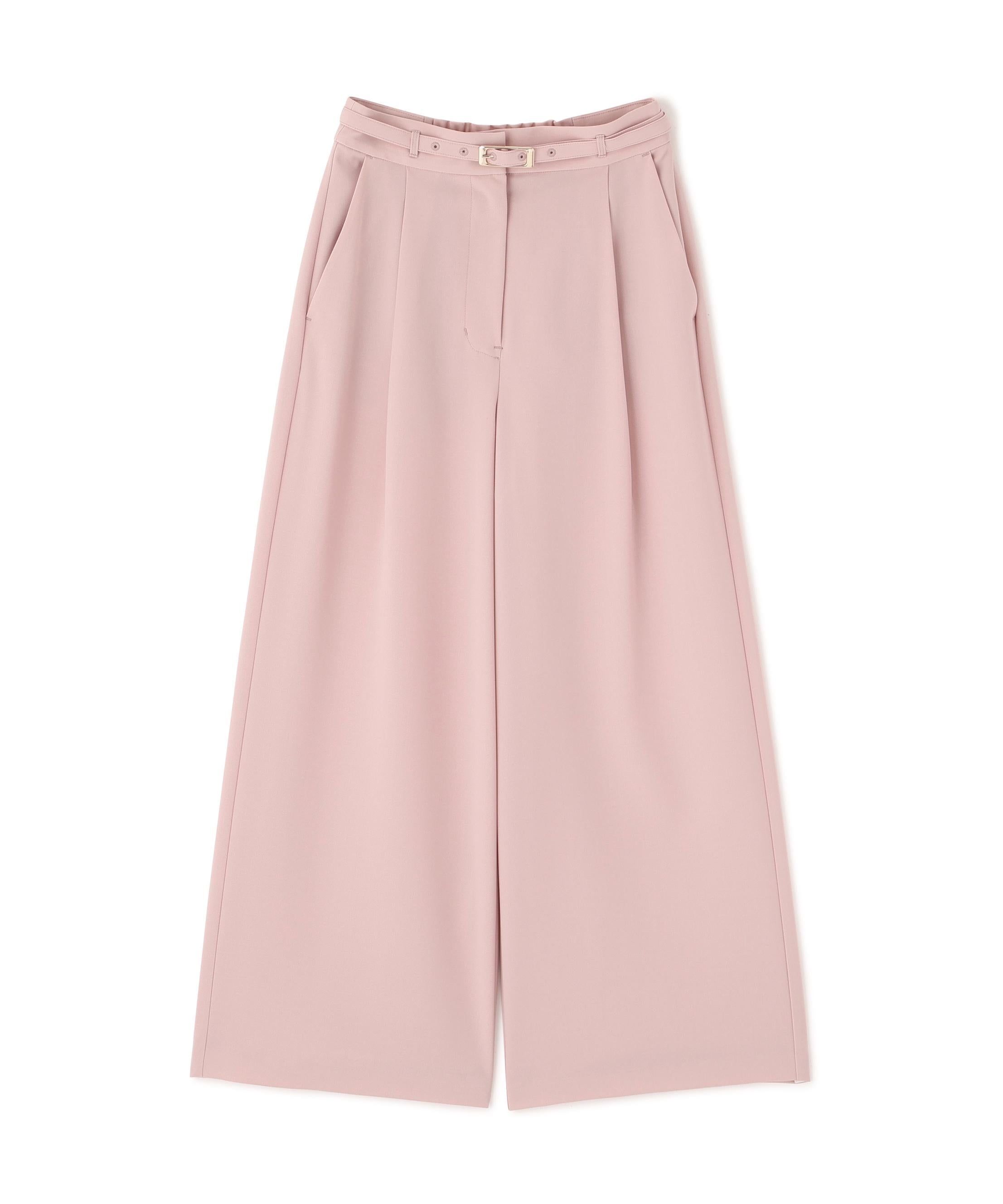 ベルテッドタックワイドパンツ ピンク
