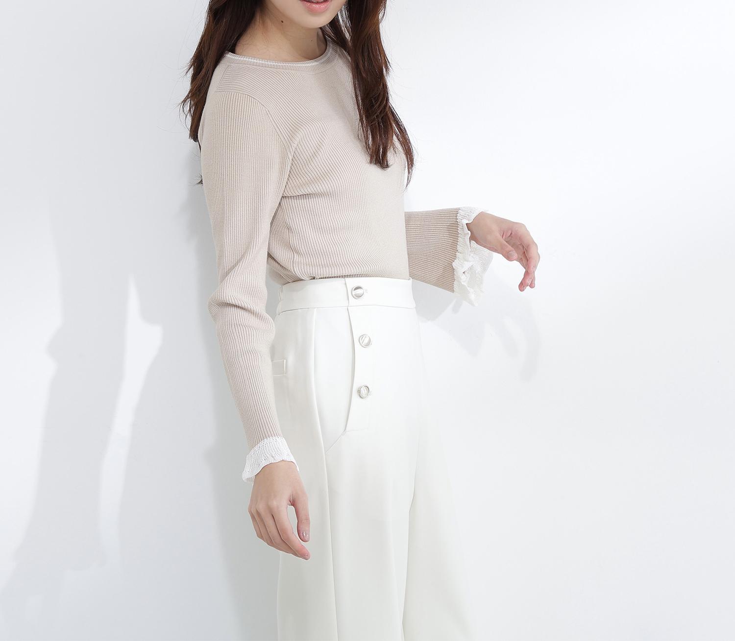 レーシーカフスリブニット ベージュ系2