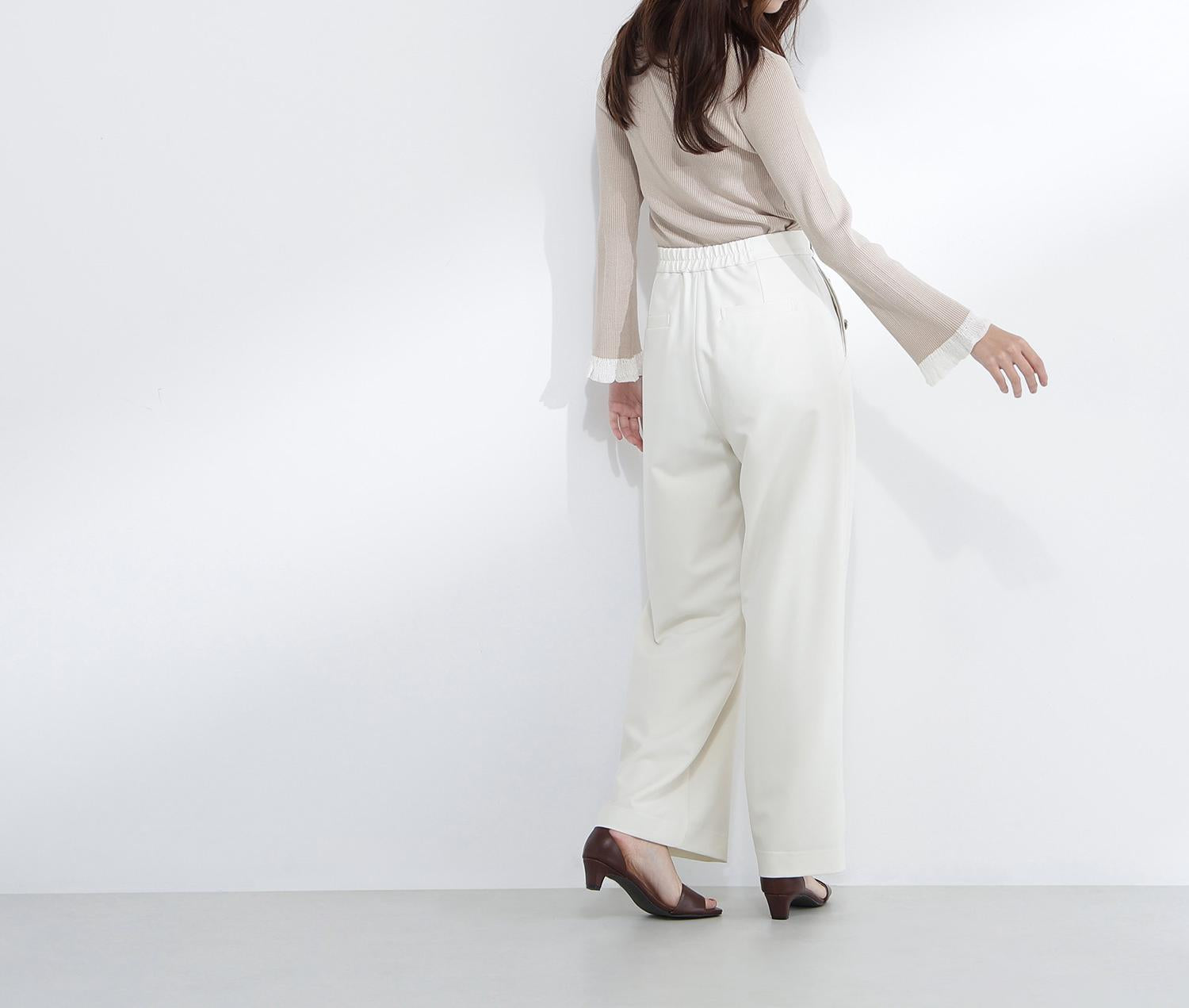 レーシーカフスリブニット ベージュ系2